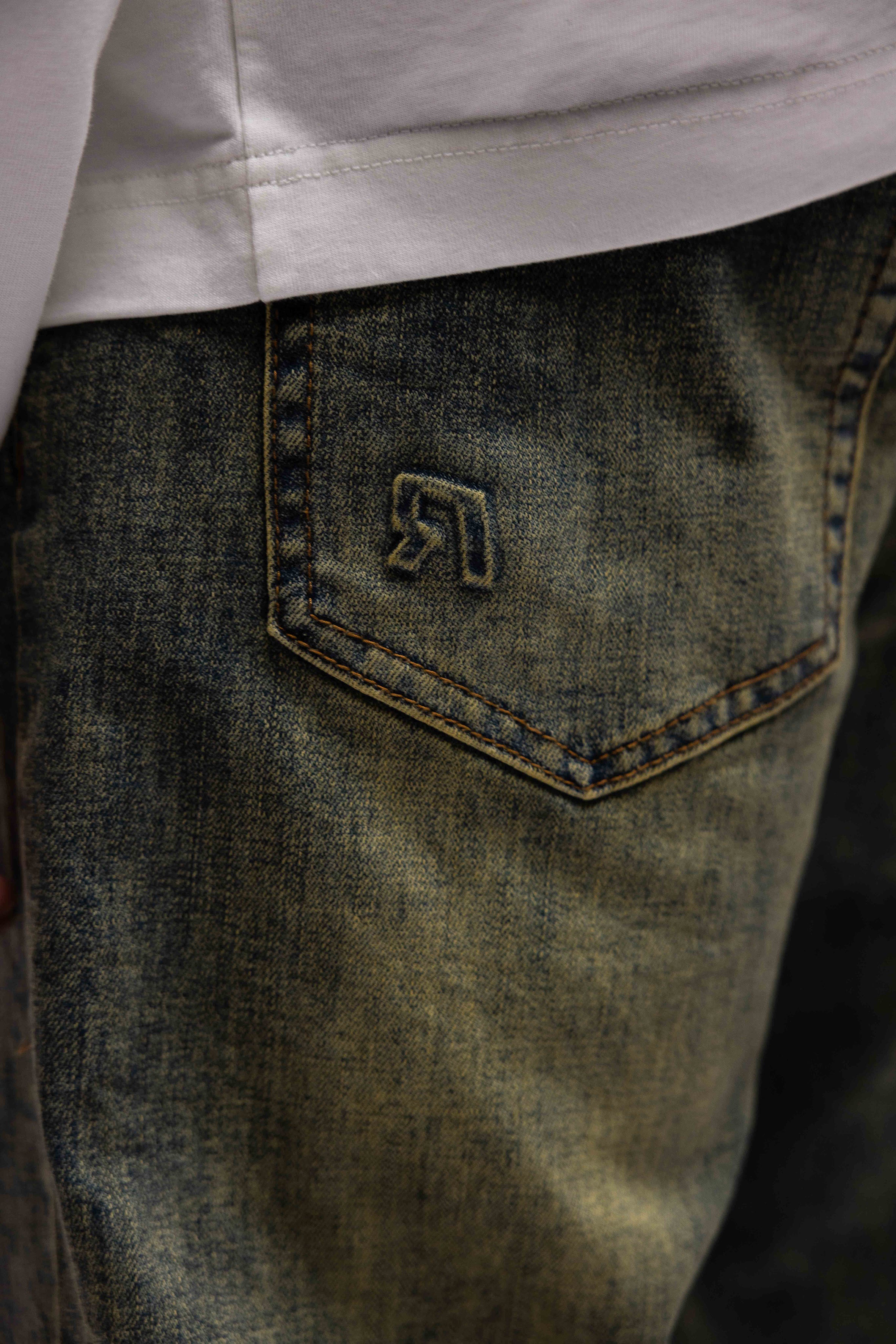 REGULAR VERIDIAN EMBOSSED DENIM JEANS