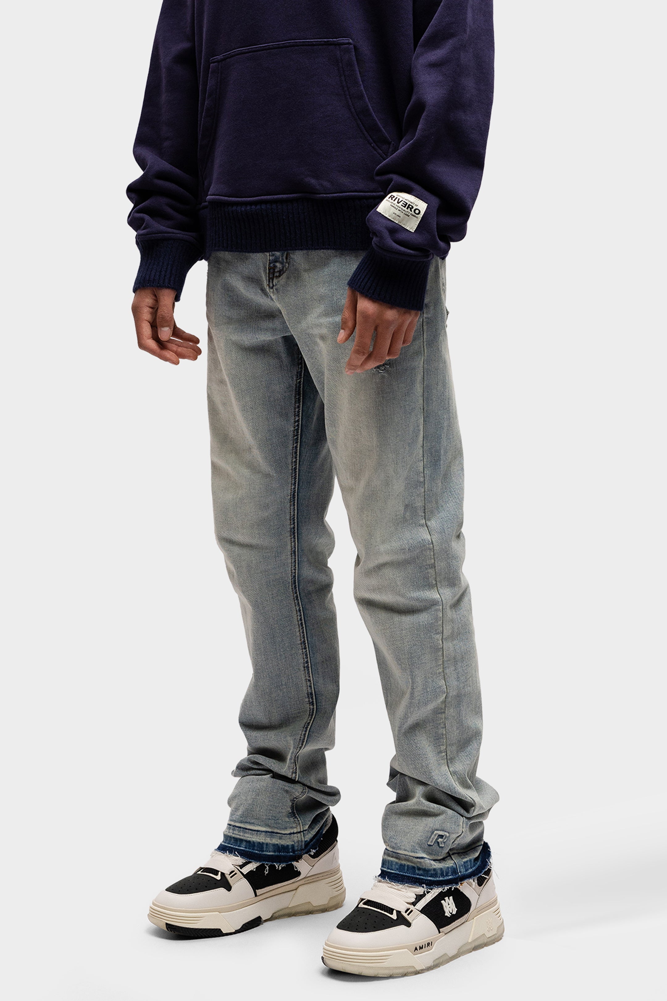REGULAR EMBOSSED WASHED DENIM JEANS