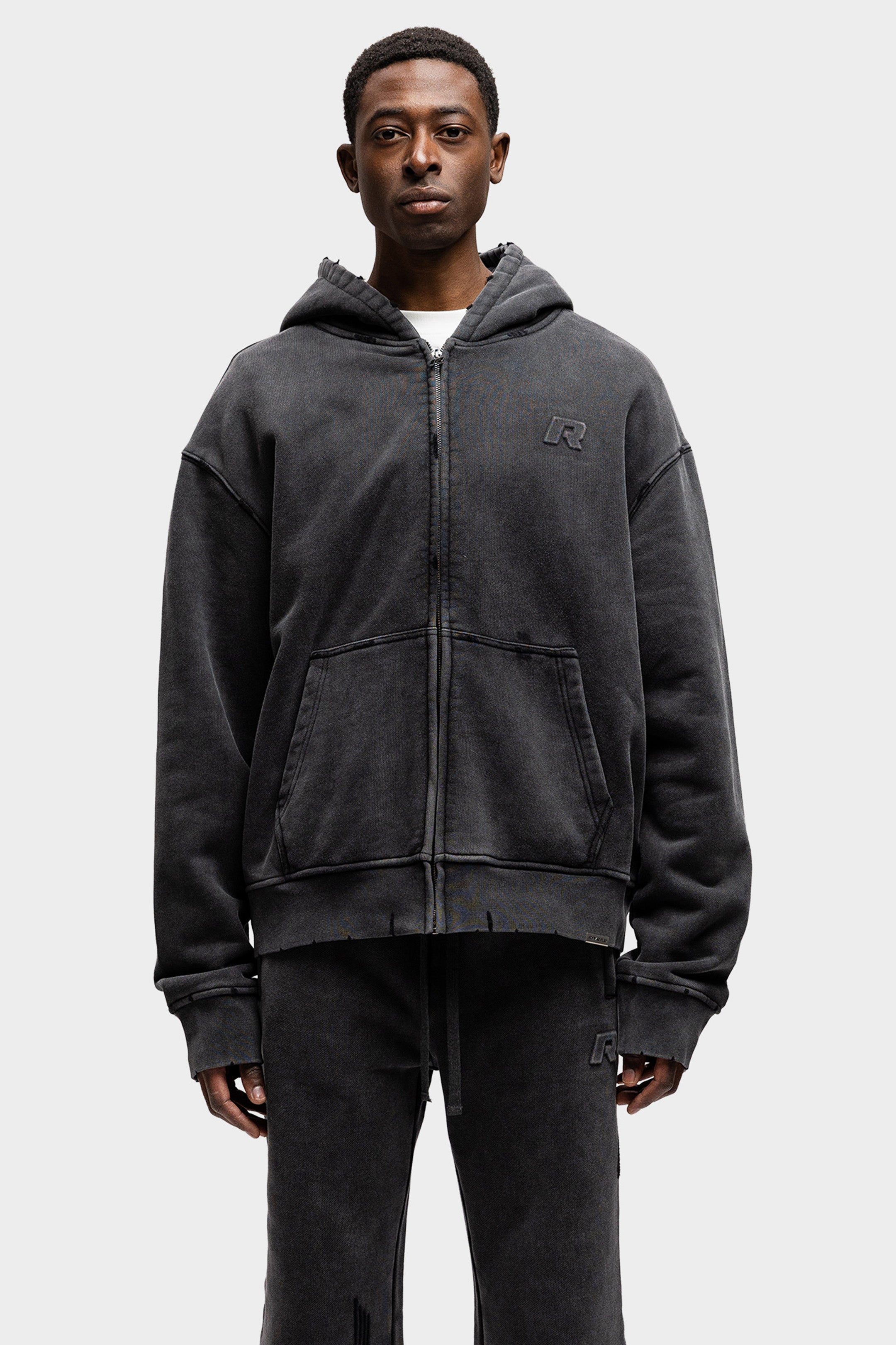 SIGNATURE EMBOSSED WASHED ZIP HOODIE