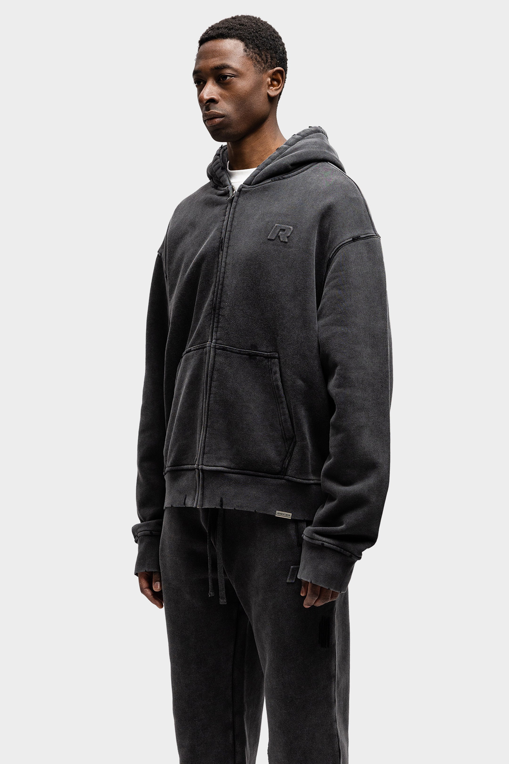 SIGNATURE EMBOSSED WASHED ZIP HOODIE