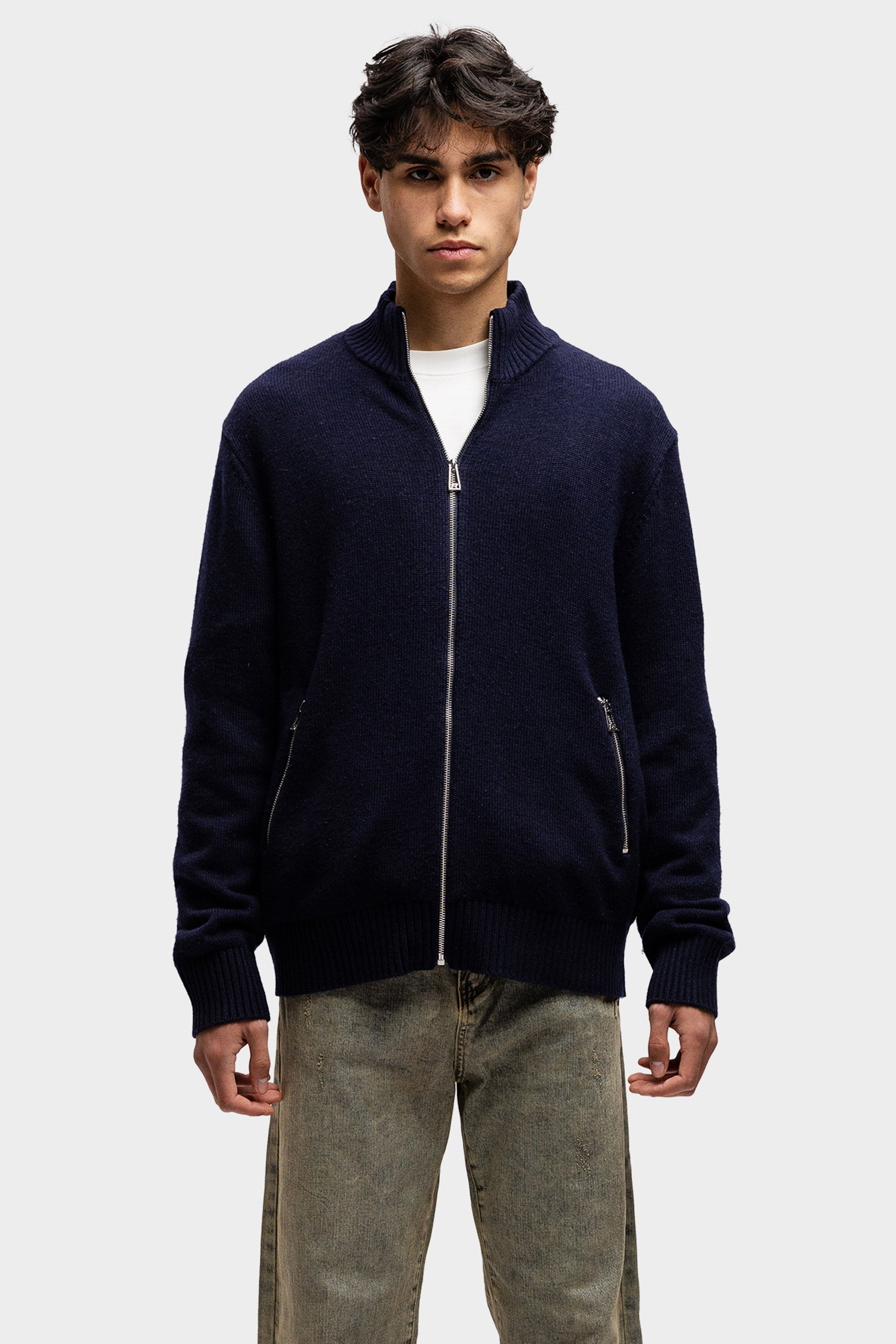 WOOL ZIP UP NAVY