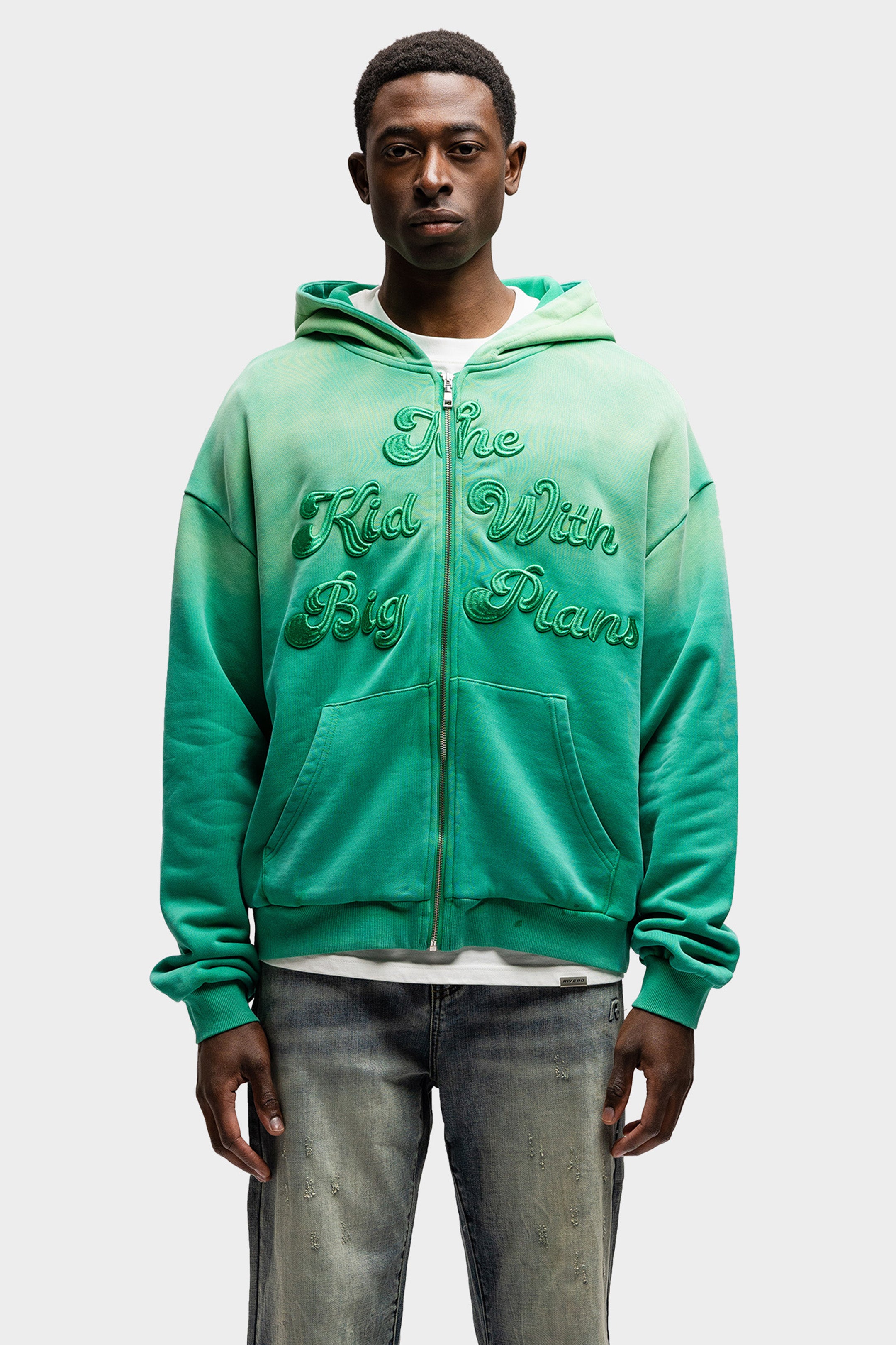 BIG PLANS OVERSIZED ZIP HOODIE WASHED GREEN