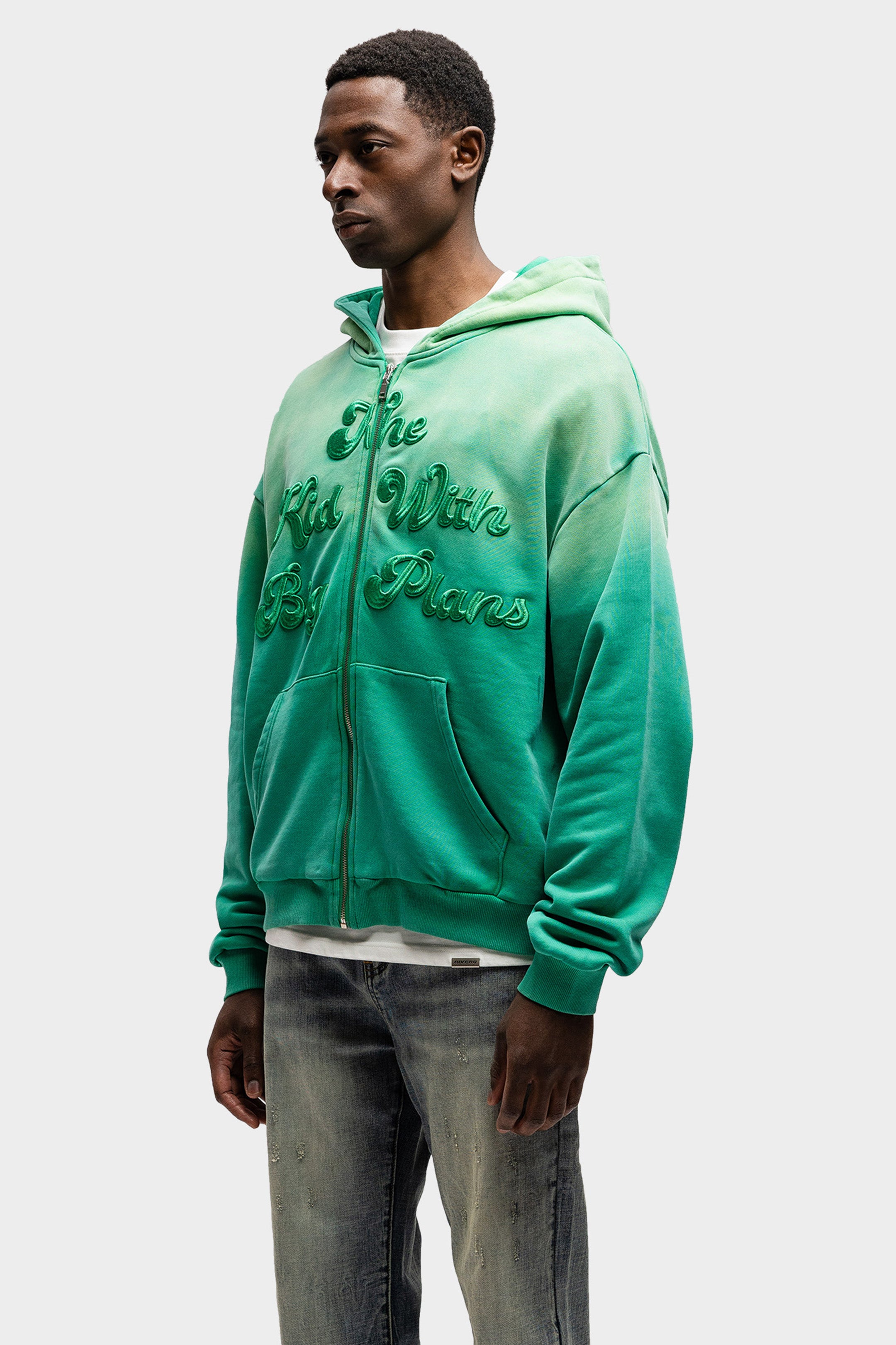 BIG PLANS OVERSIZED ZIP HOODIE WASHED GREEN