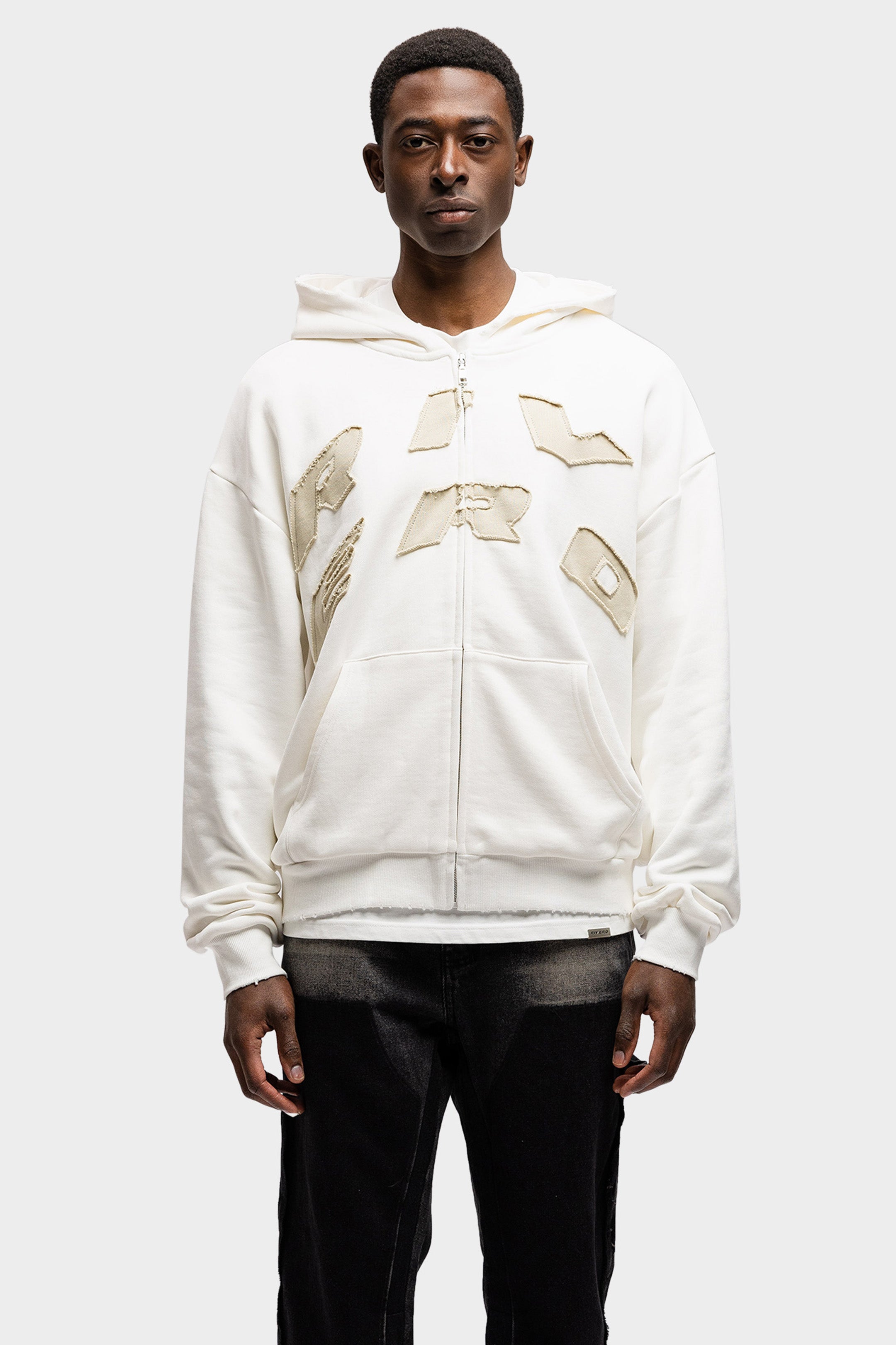 SCRIPT ZIP HOODIE WHITE