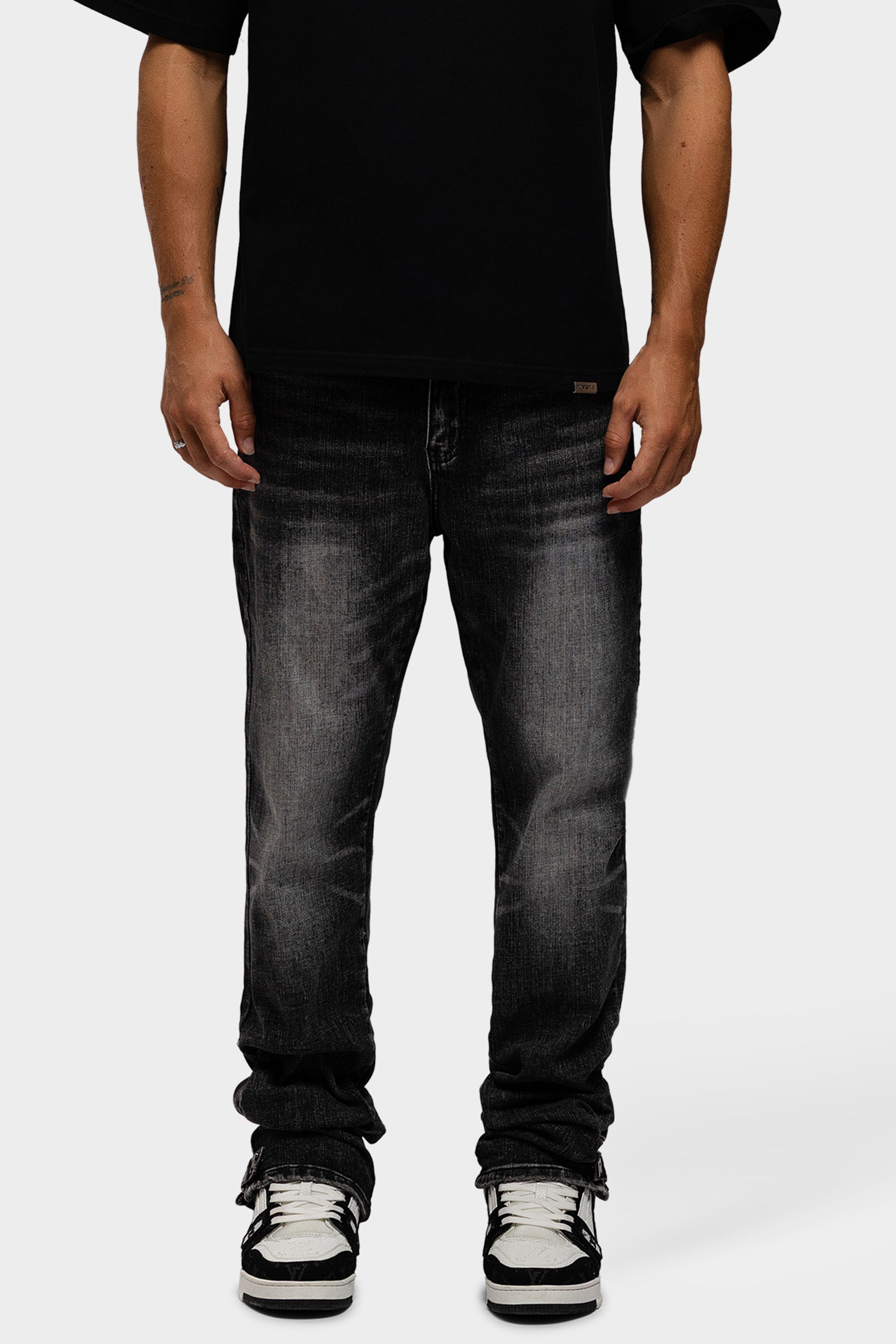 SLIM BUTTONED ZIP DENIM WASHED BLACK