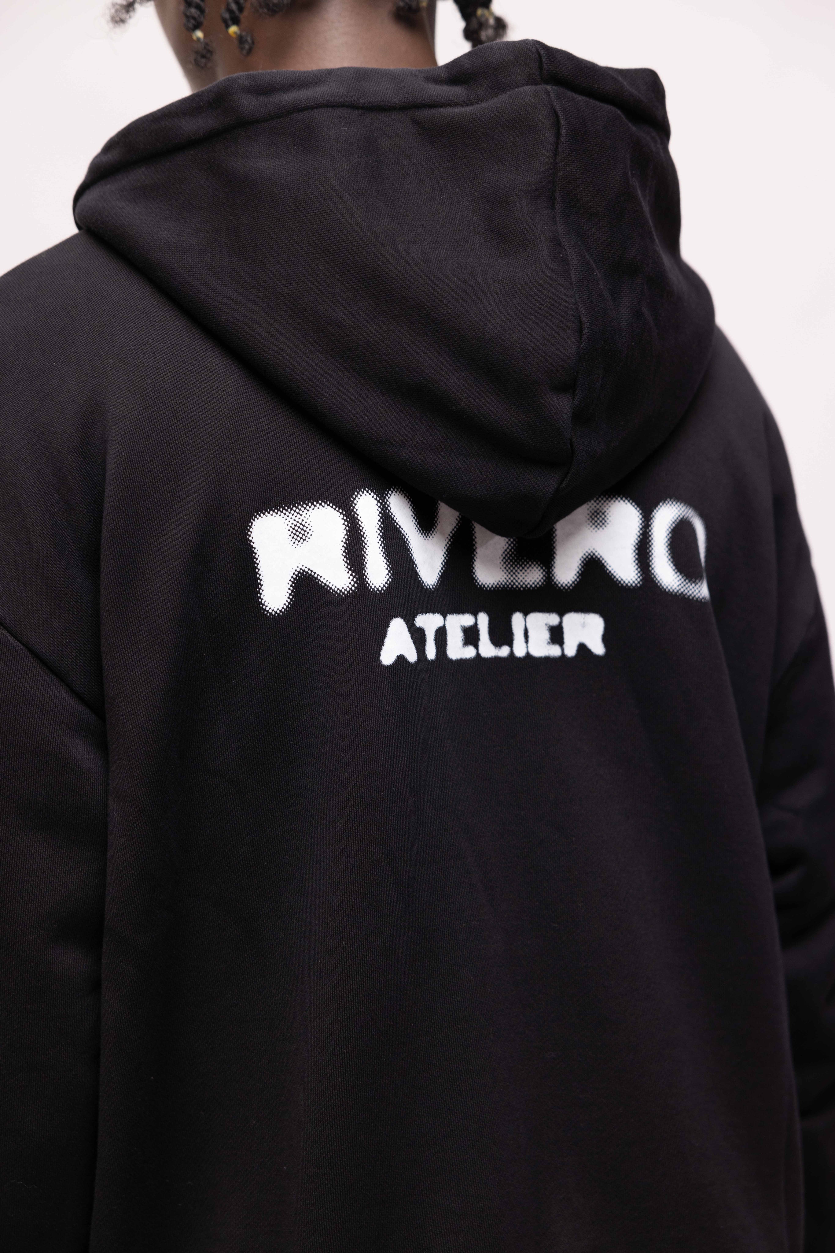 ATELIER SIDE WASHED ZIP HOODIE BLACK