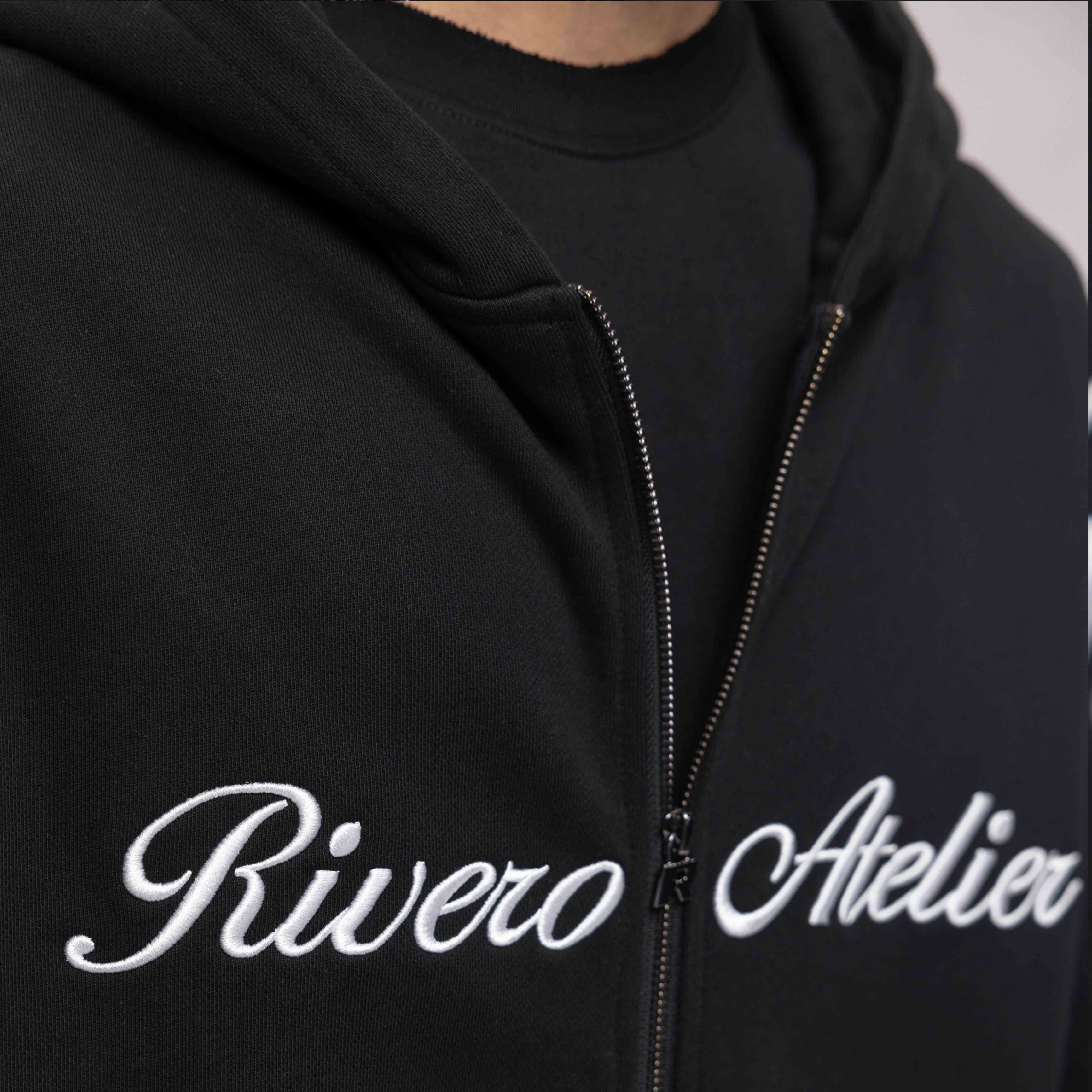 ATELIER RETRO DOUBLE ZIP HOODIE BLACK