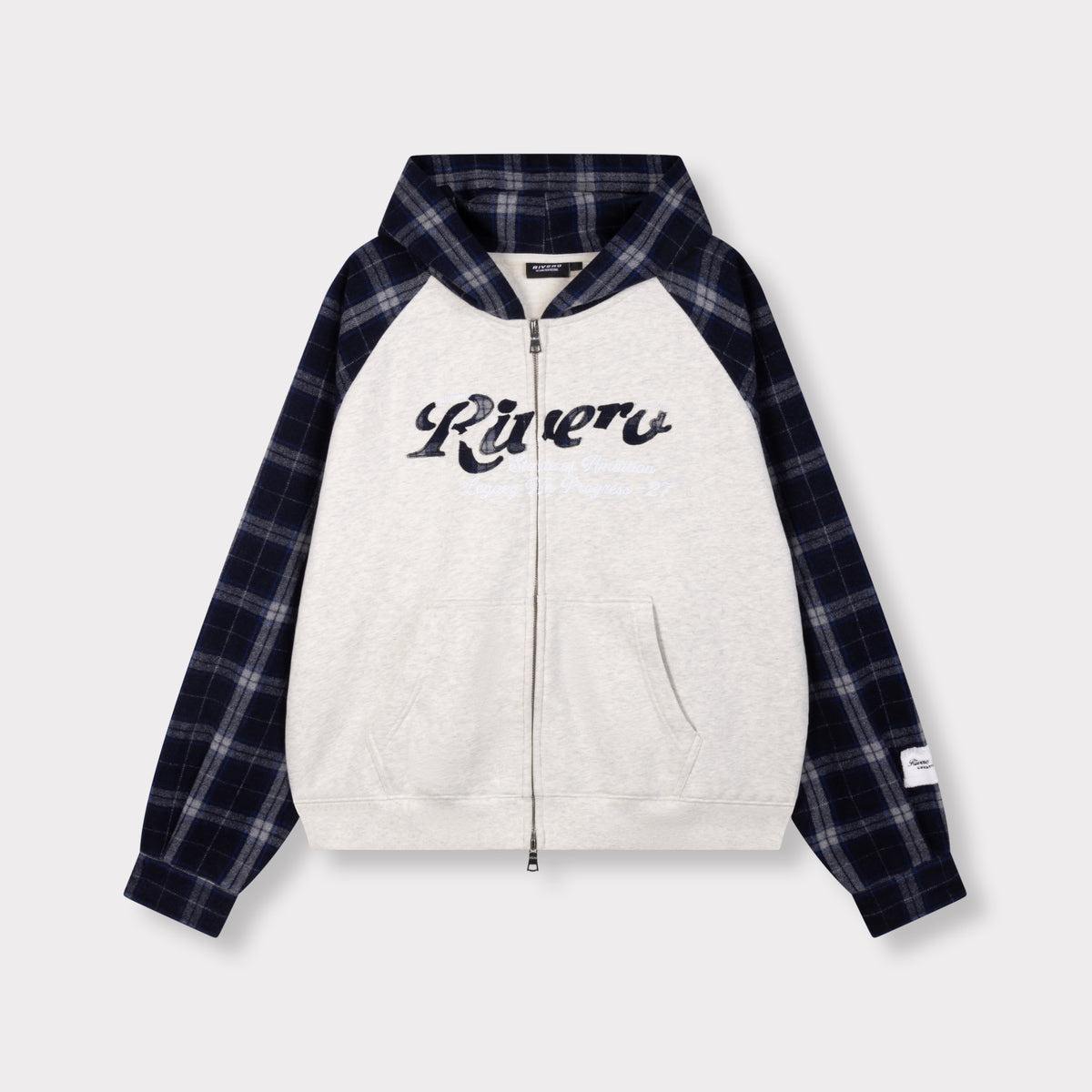 CONTRAST PLAID ZIP HOODIE
