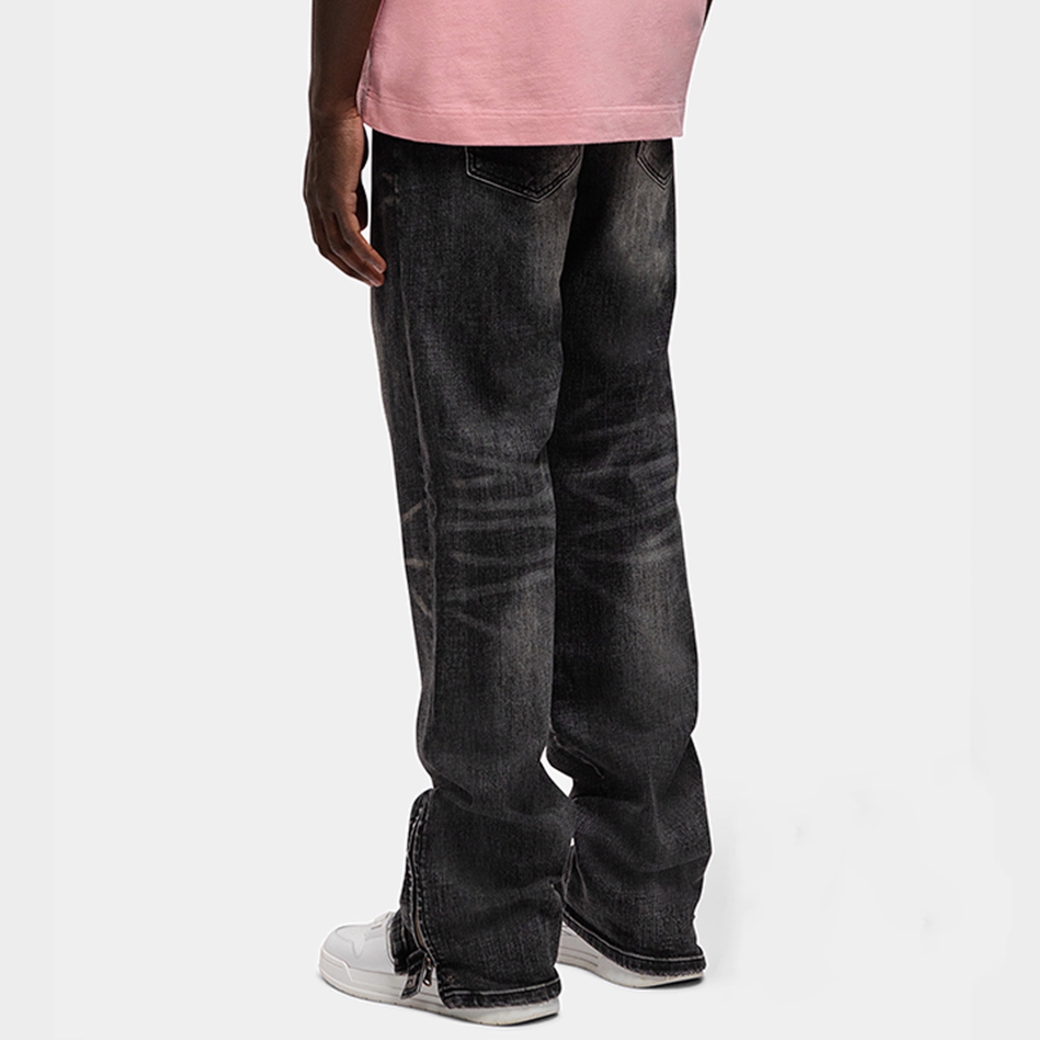 RELAXED BUTTONED ZIP DENIM WASHED BLACK – Rivero Fashion