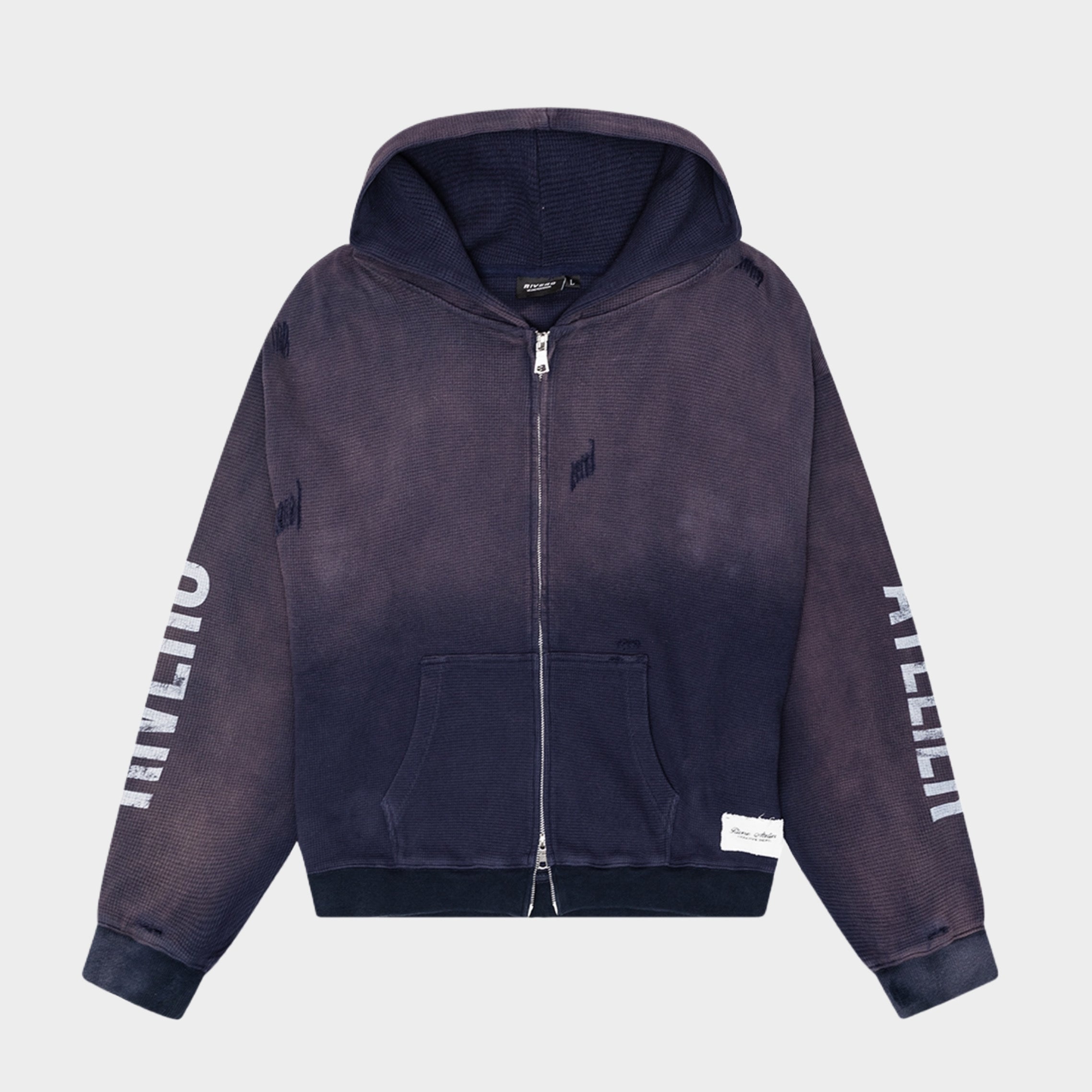 INTL. WASHED WAFFLE ZIP HOODIE NAVY