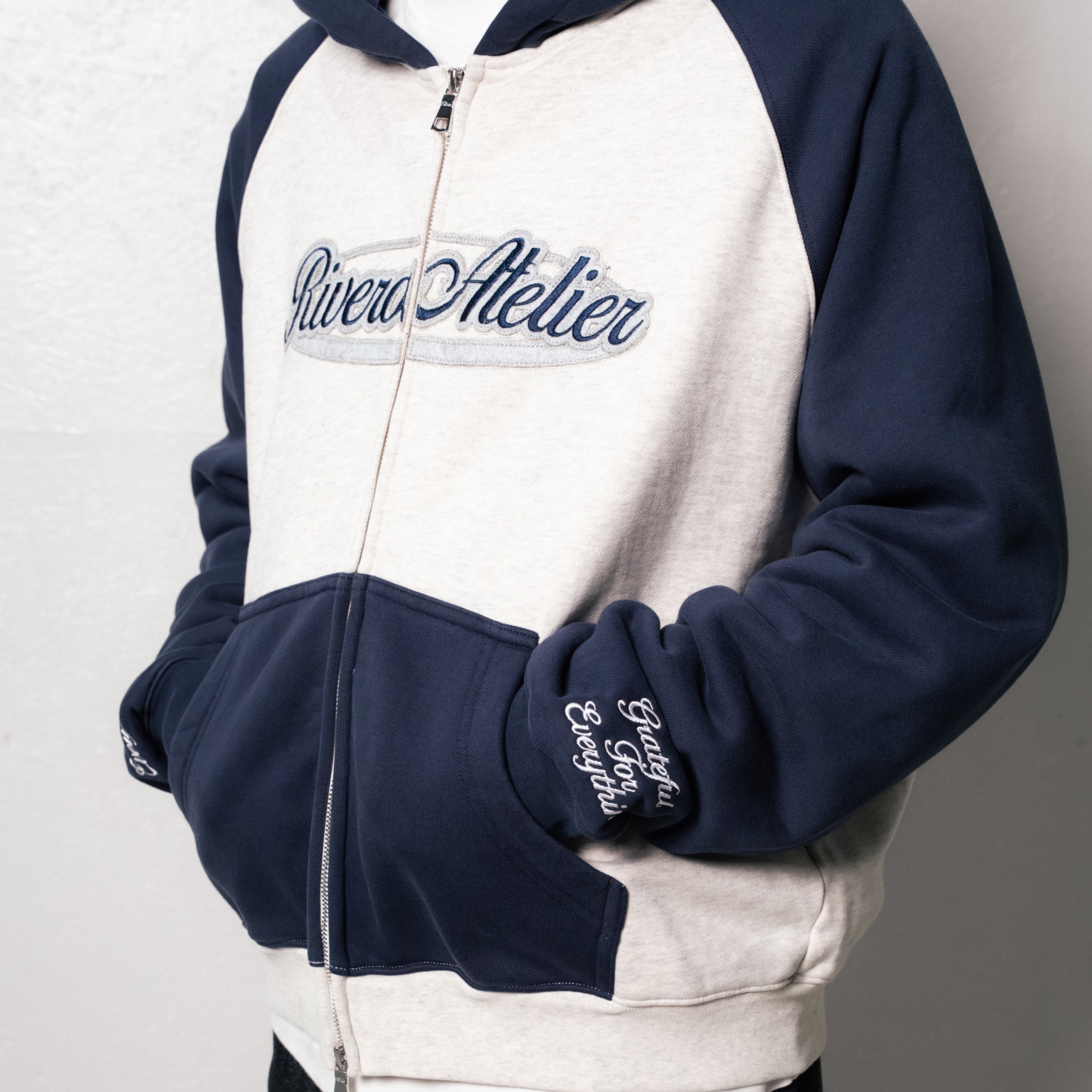 RAGLAN COLLEGE ZIP HOODIE NAVY/GREY