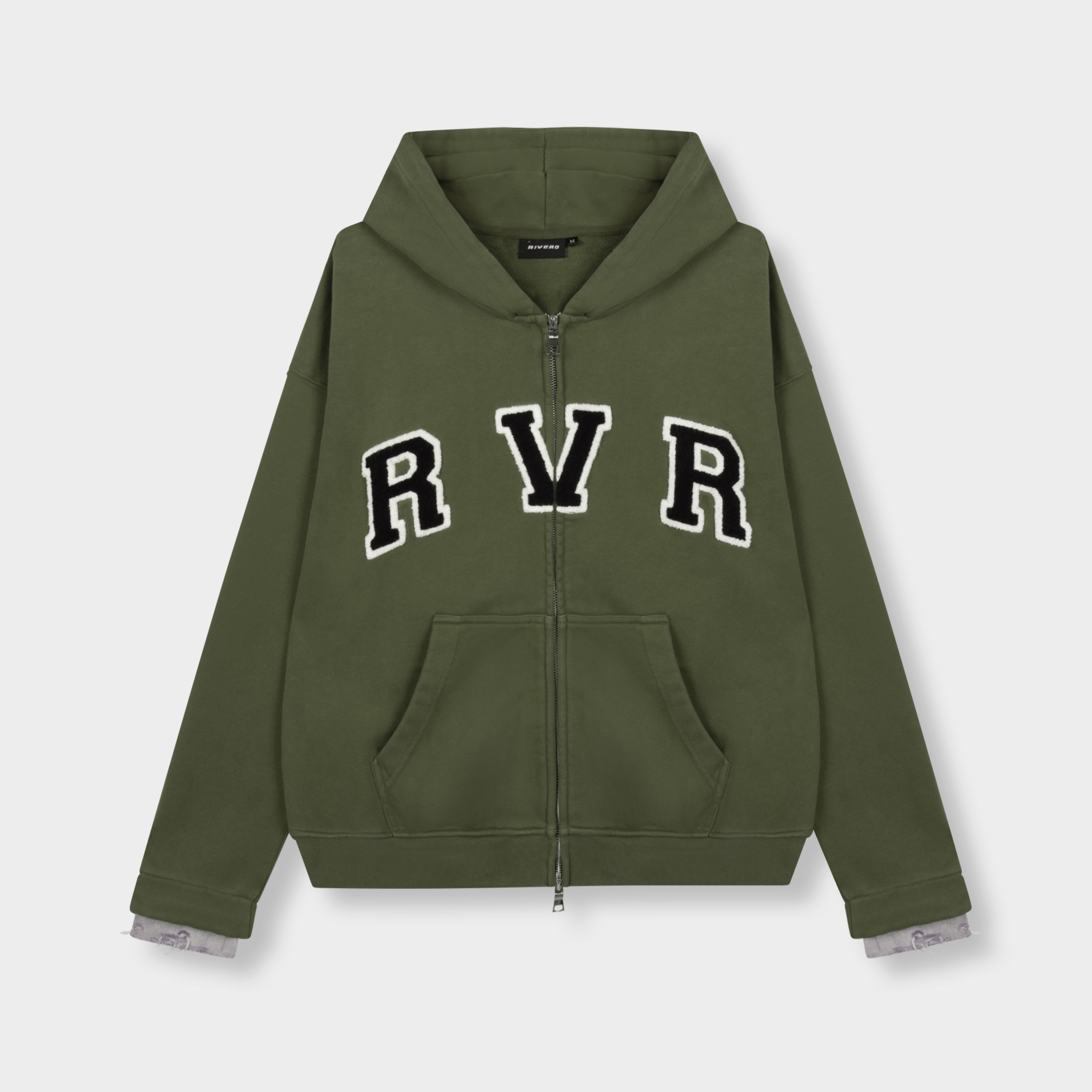 ACADEMY DENIM CUFF ZIP HOODIE GREEN