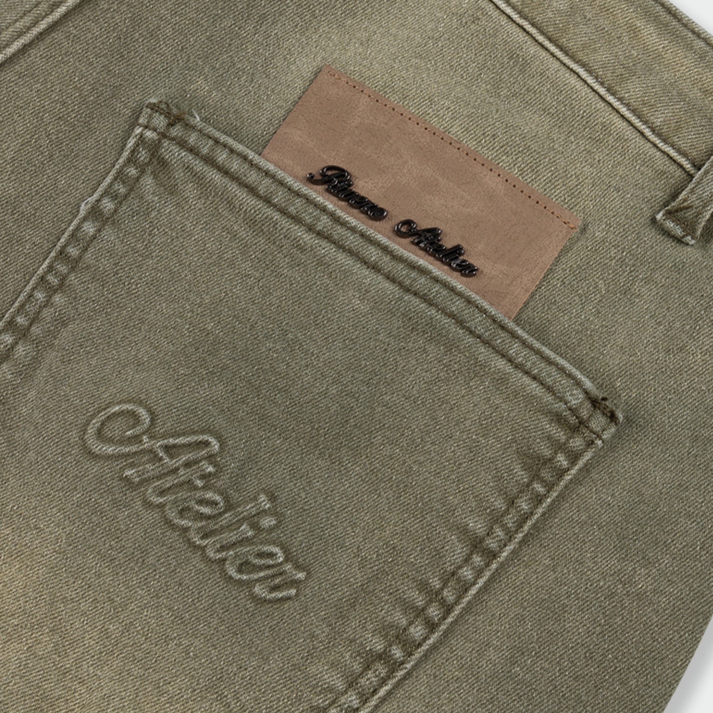 OLIVE FADE DENIM JORTS PRE-ORDER