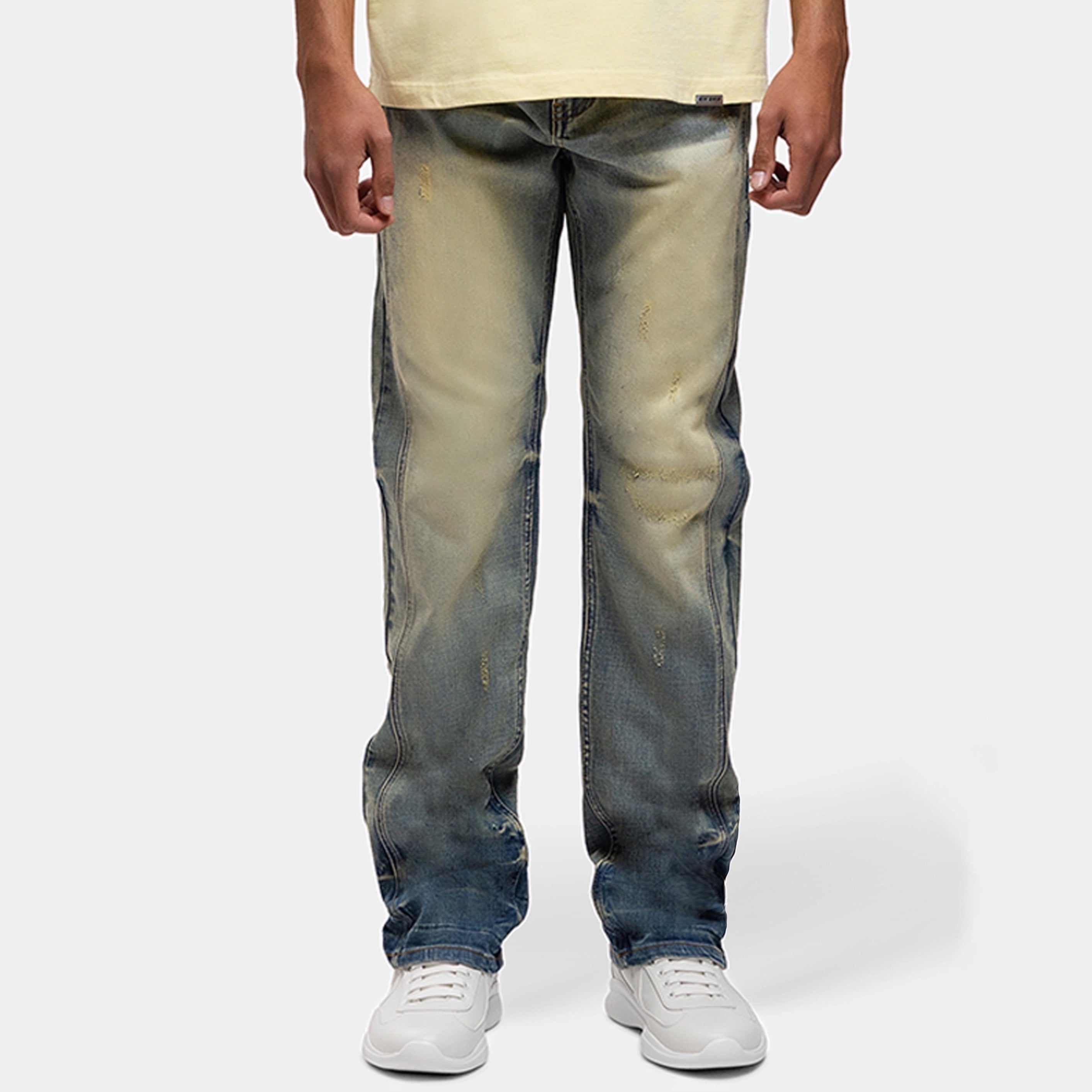 SEGMENTED WASHED DENIM JEANS