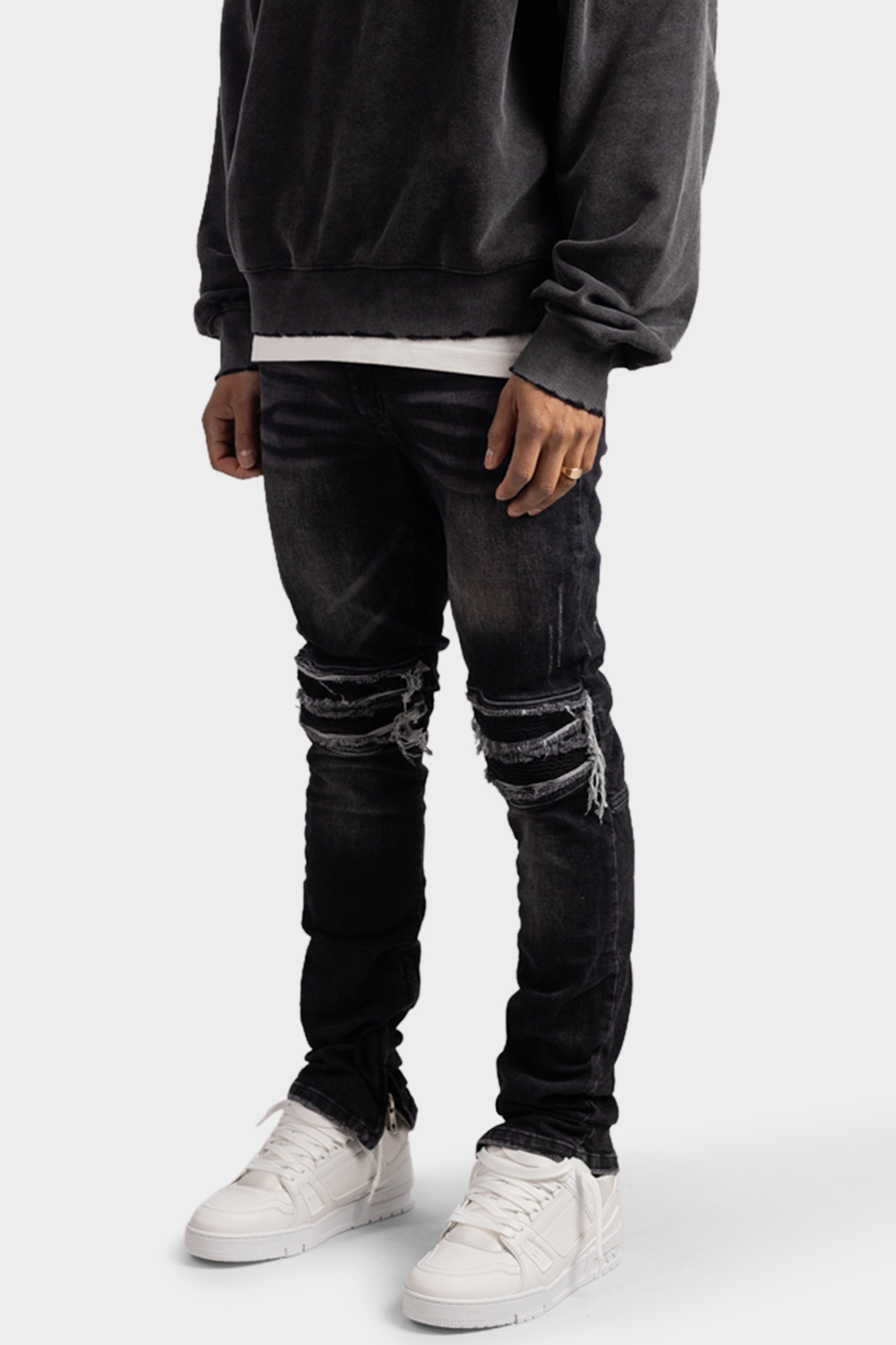 ZIP DENIM JEANS BLACK