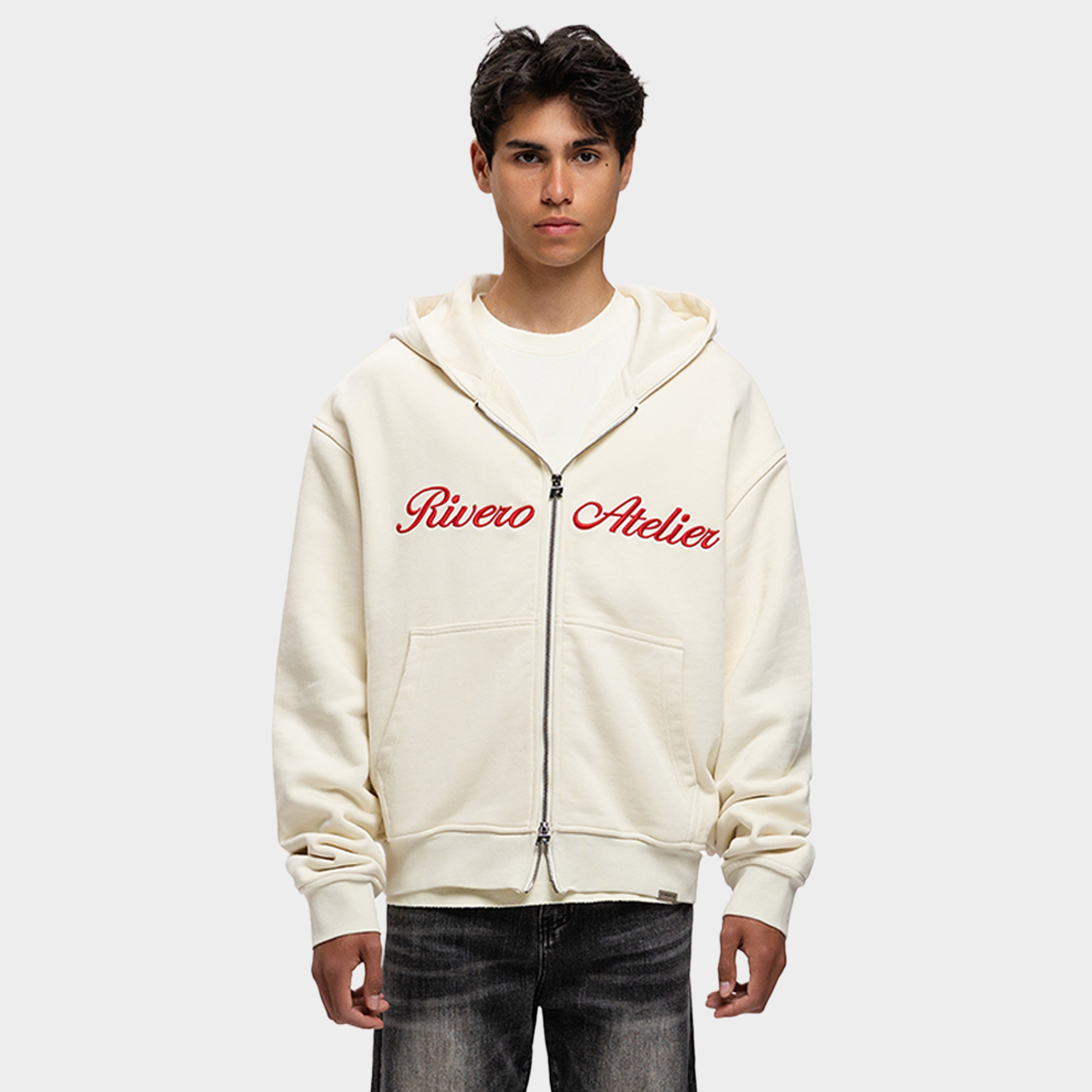 ATELIER RETRO DOUBLE ZIP HOODIE OFF WHITE