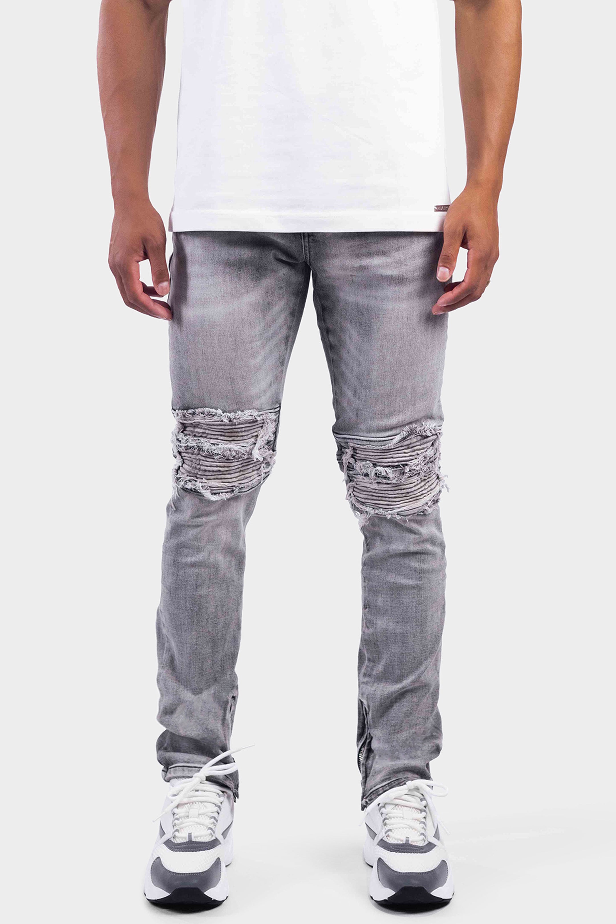 ZIP DENIM JEANS GREY