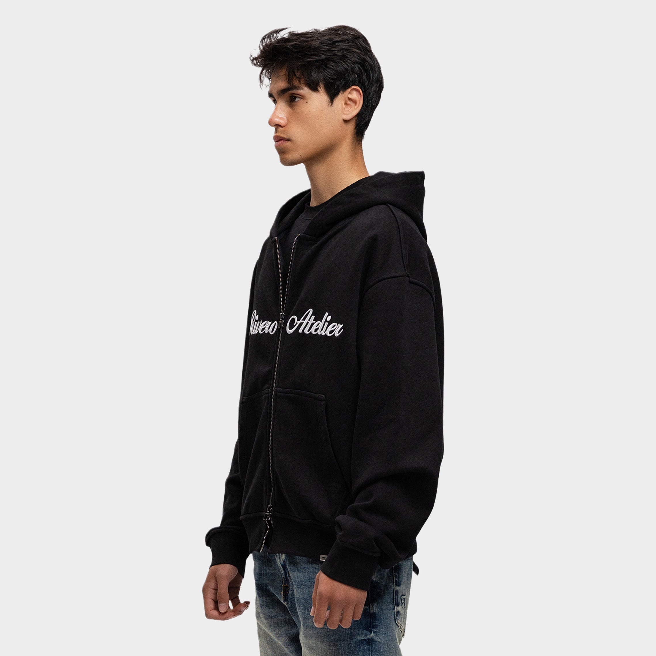 ATELIER RETRO DOUBLE ZIP HOODIE BLACK