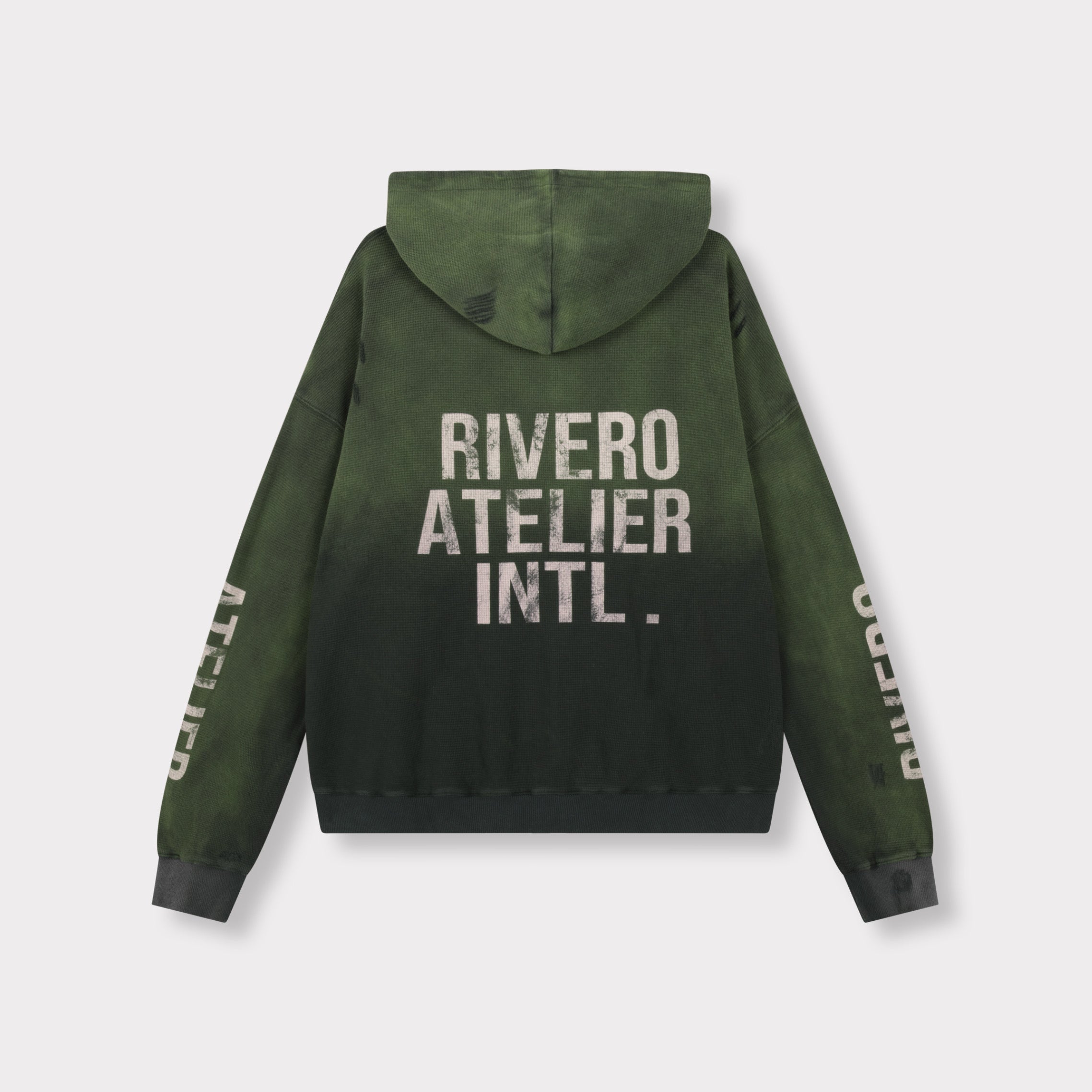 INTL. WASHED WAFFLE ZIP HOODIE GREEN