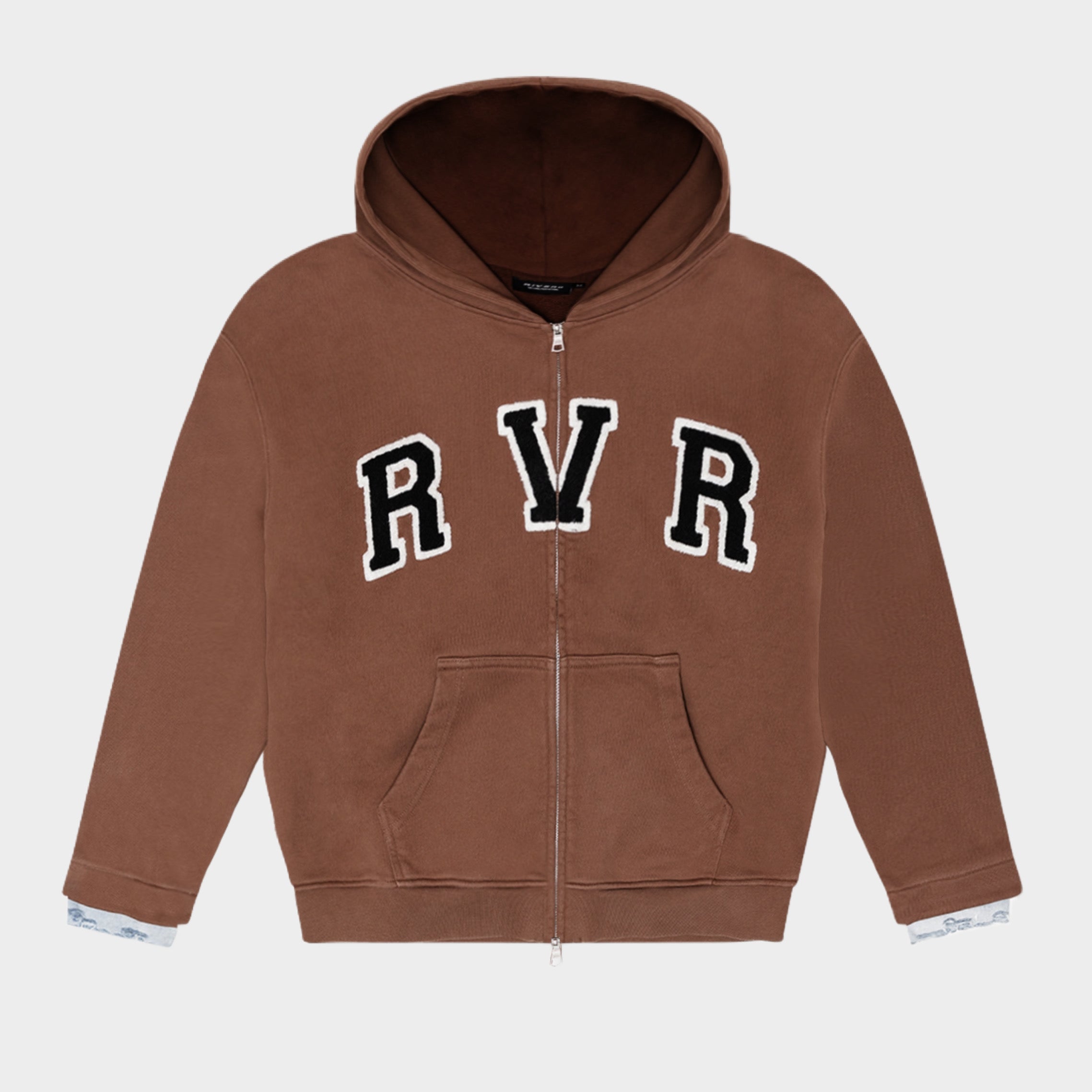 ACADEMY DENIM CUFF ZIP HOODIE BROWN