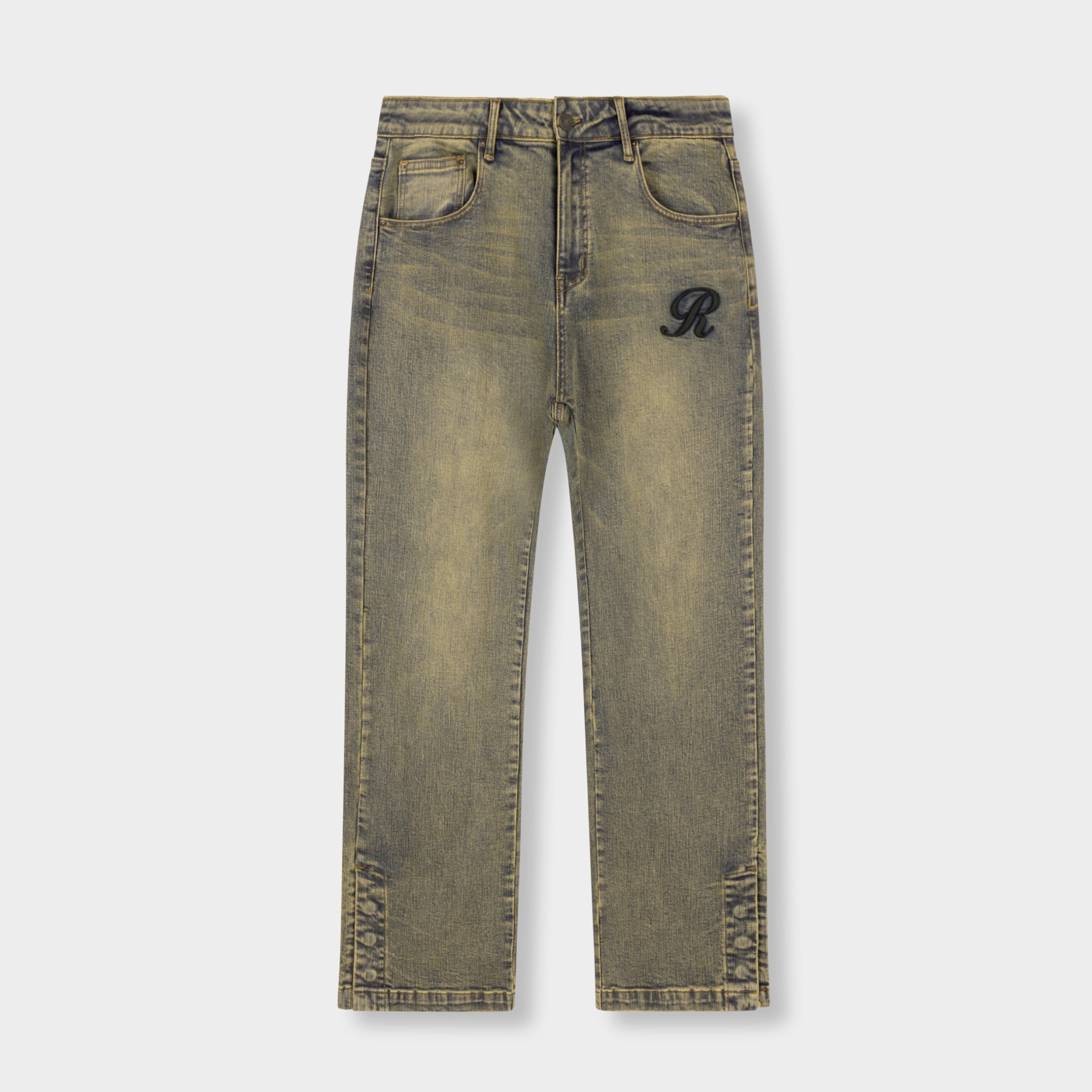 RAISED MONOGRAM BUTTONED DENIM JEANS PRE-ORDER