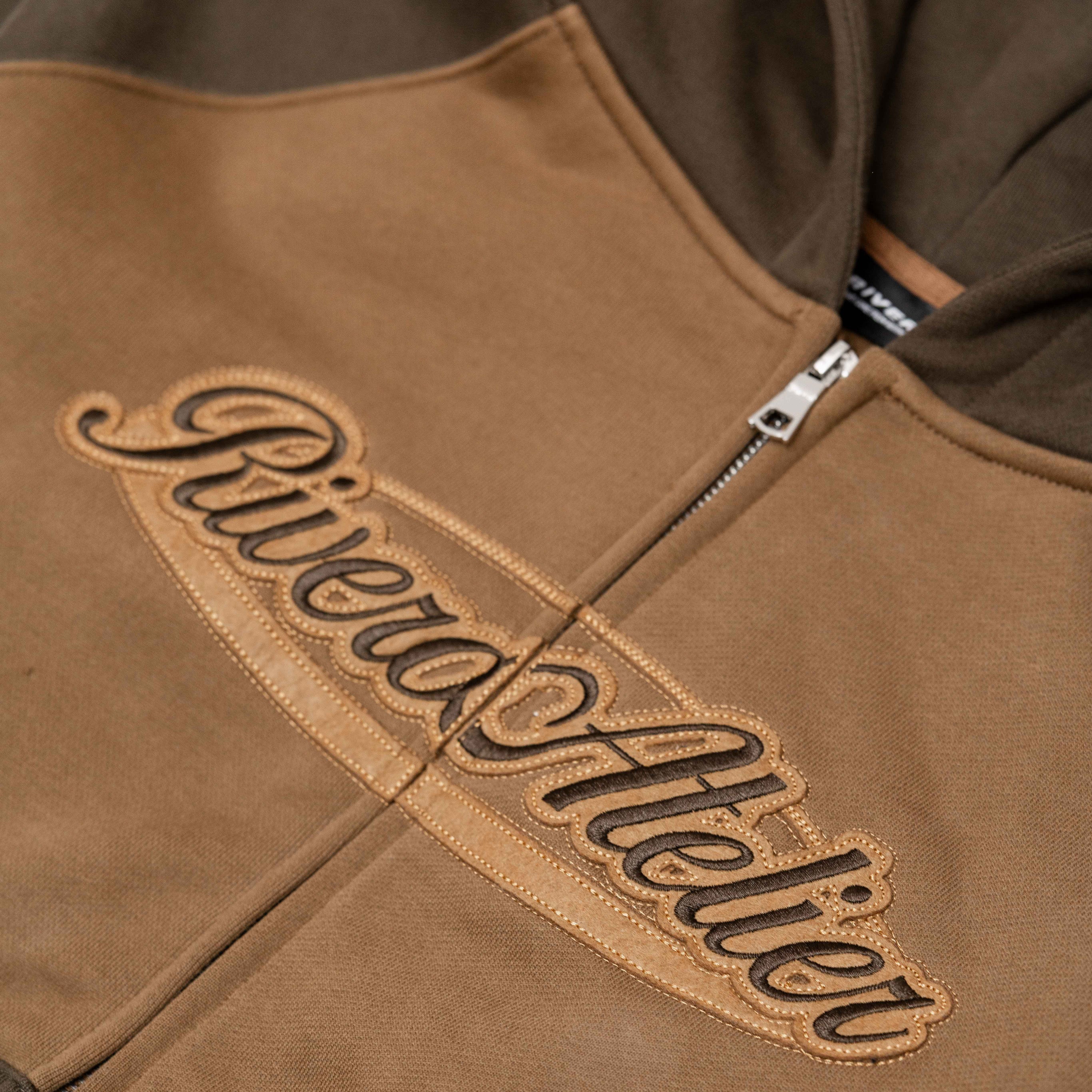 RAGLAN COLLEGE ZIP HOODIE BROWN