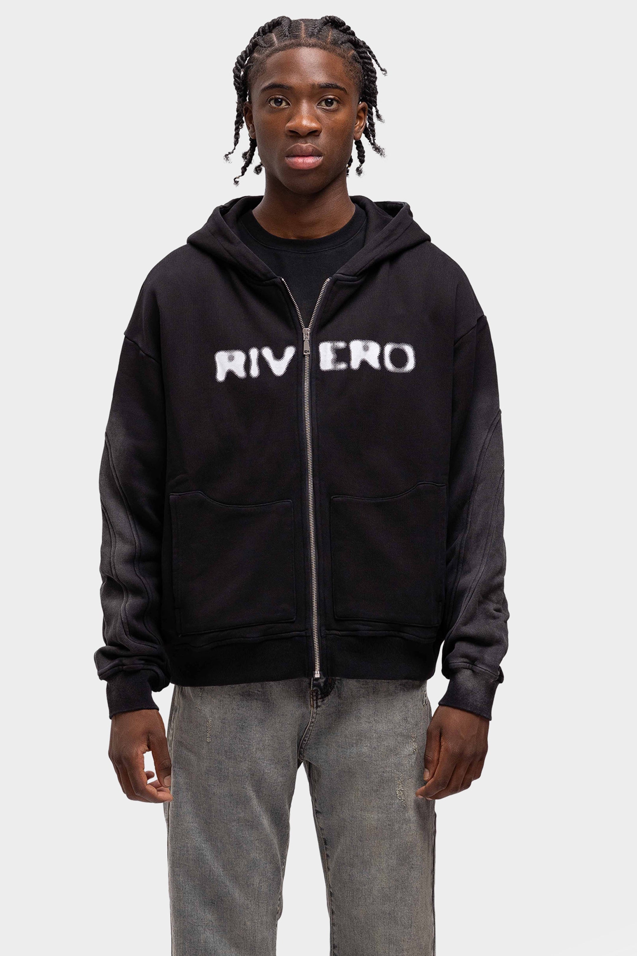 ATELIER SIDE WASHED ZIP HOODIE BLACK