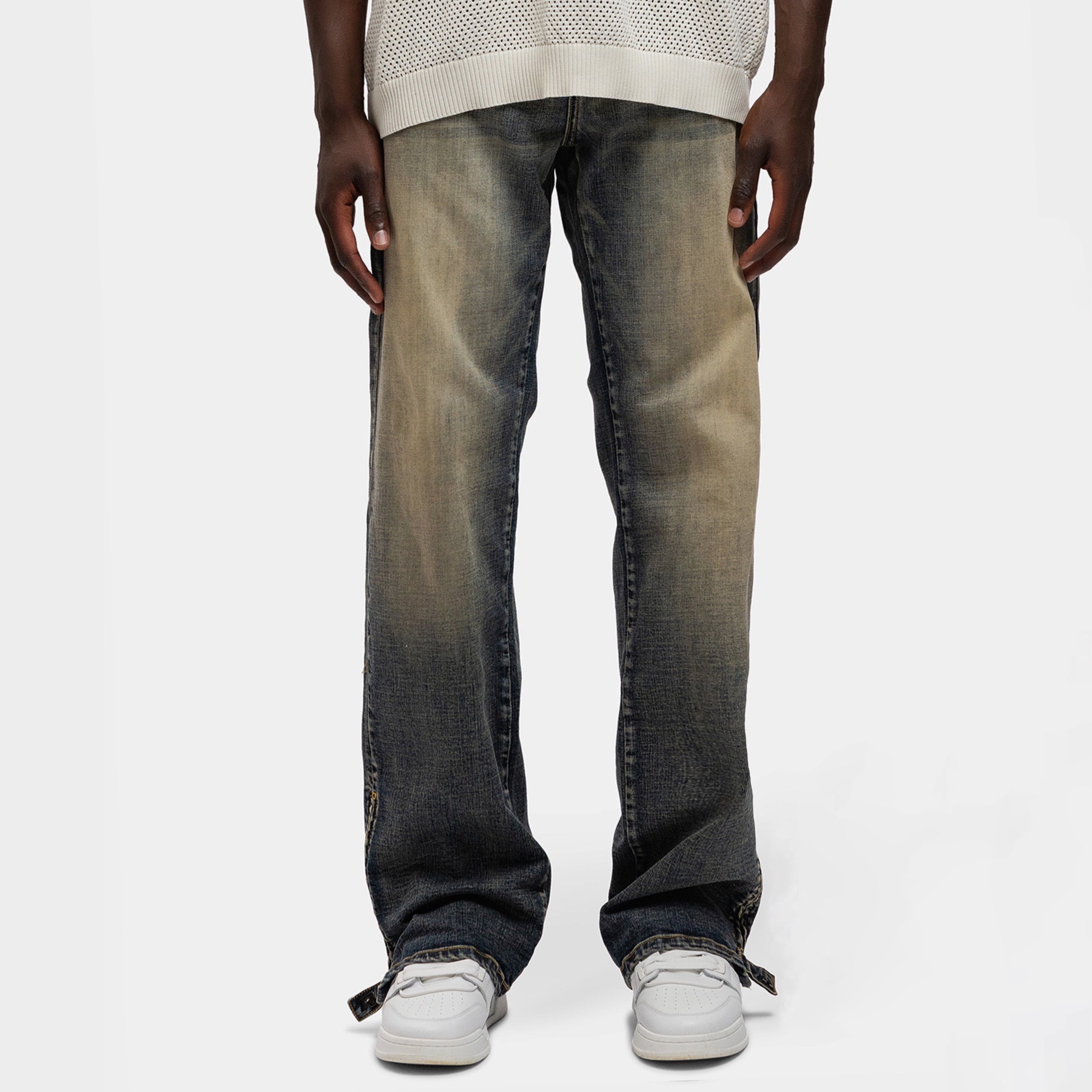 BUTTONED ZIP DENIM WASHED MIDNIGHT BLUE