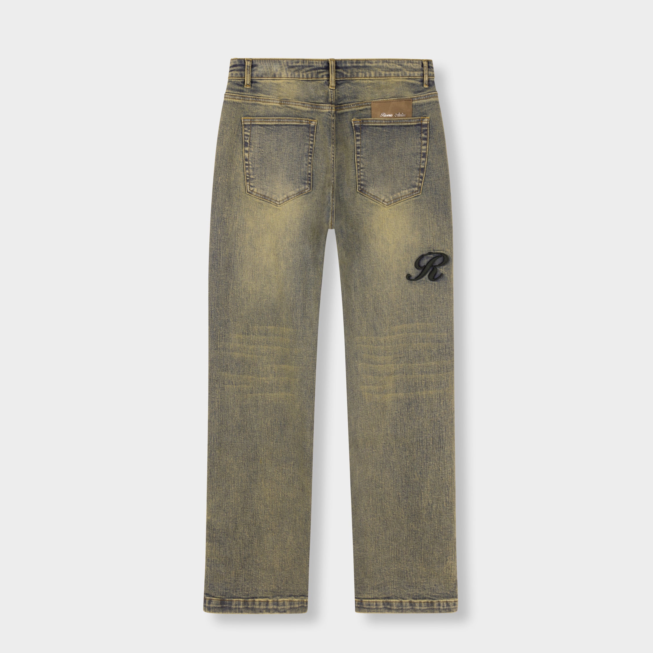 RAISED MONOGRAM BUTTONED DENIM JEANS PRE-ORDER