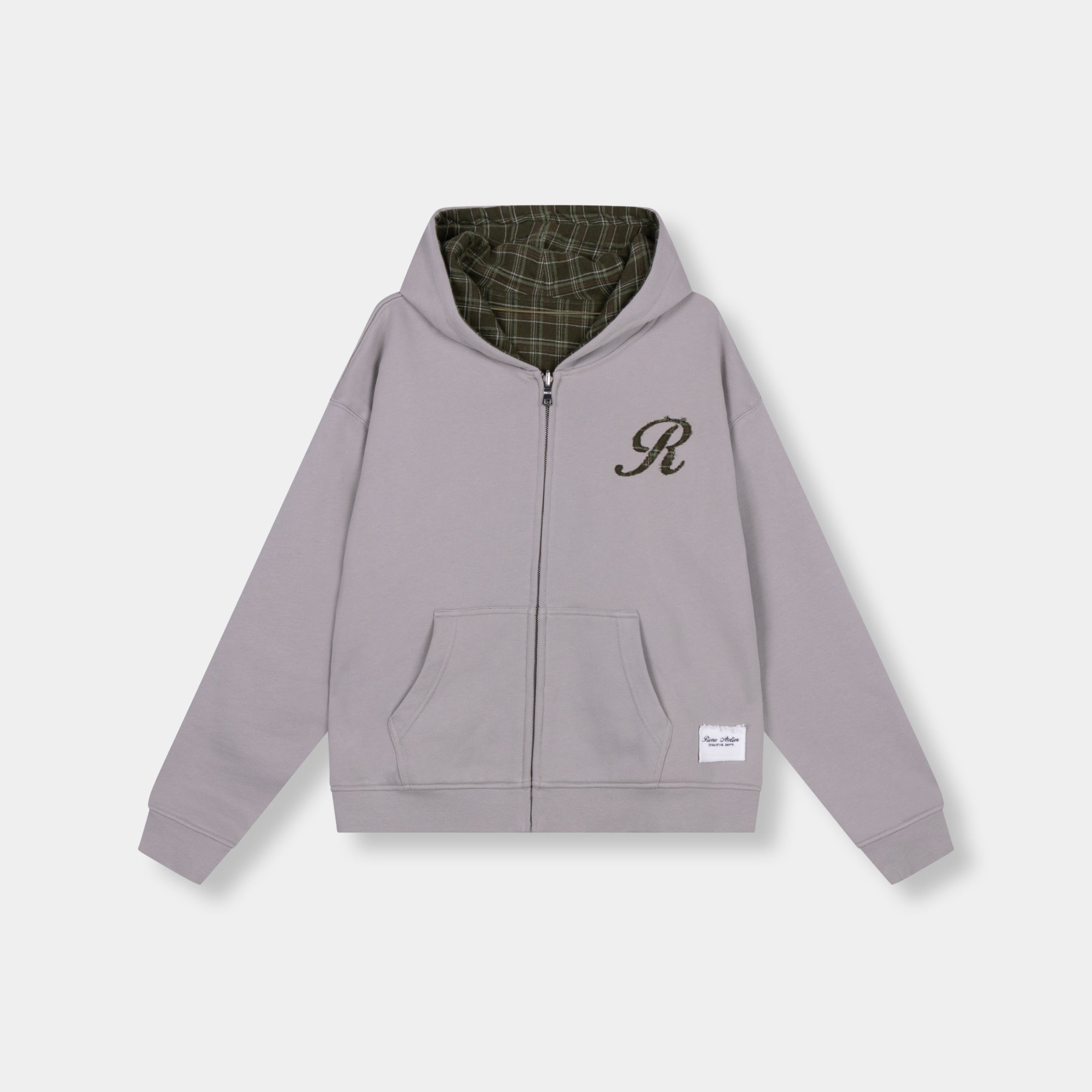 REVERSE PLAID ZIP HOODIE