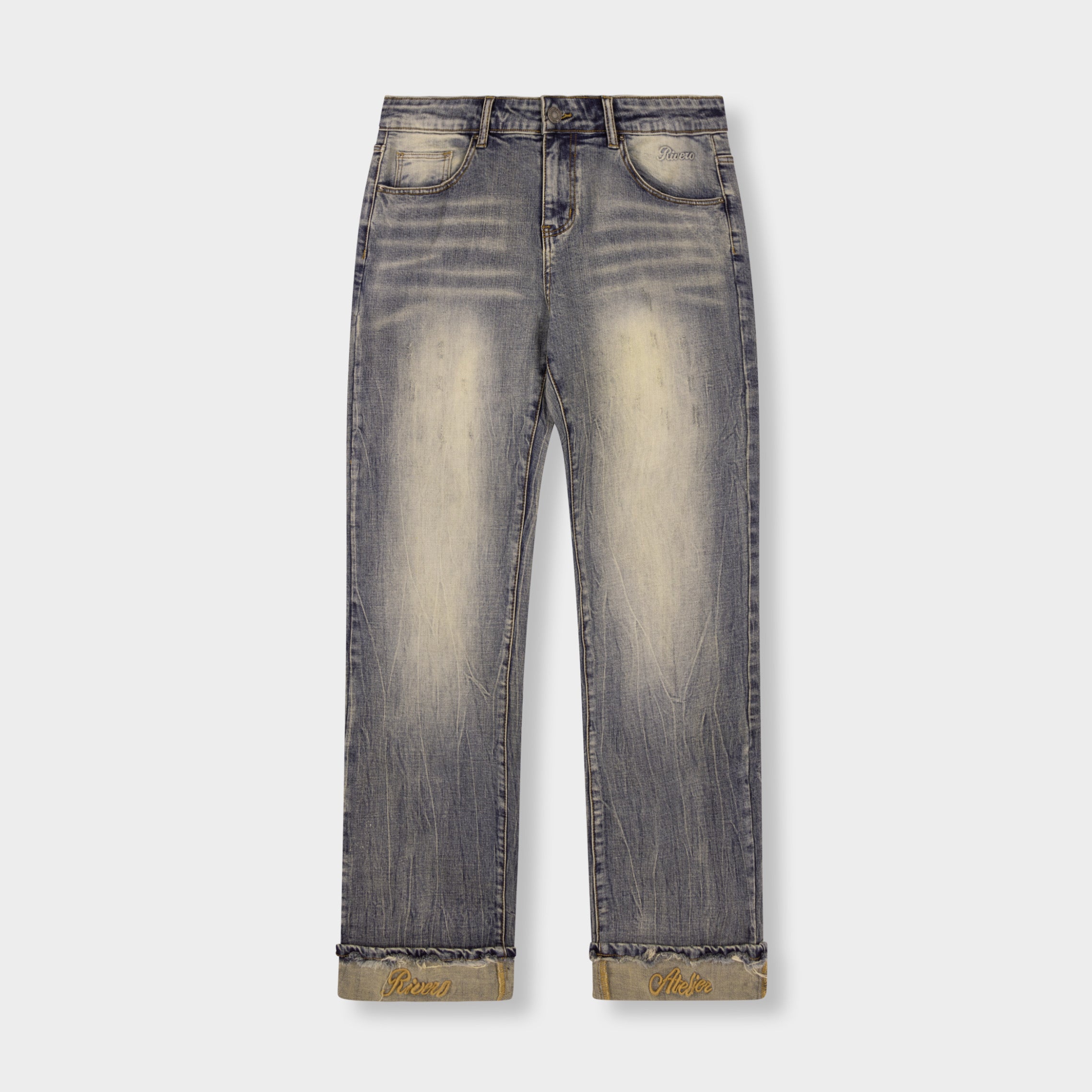 RELAXED FADED FOLD DENIM JEANS