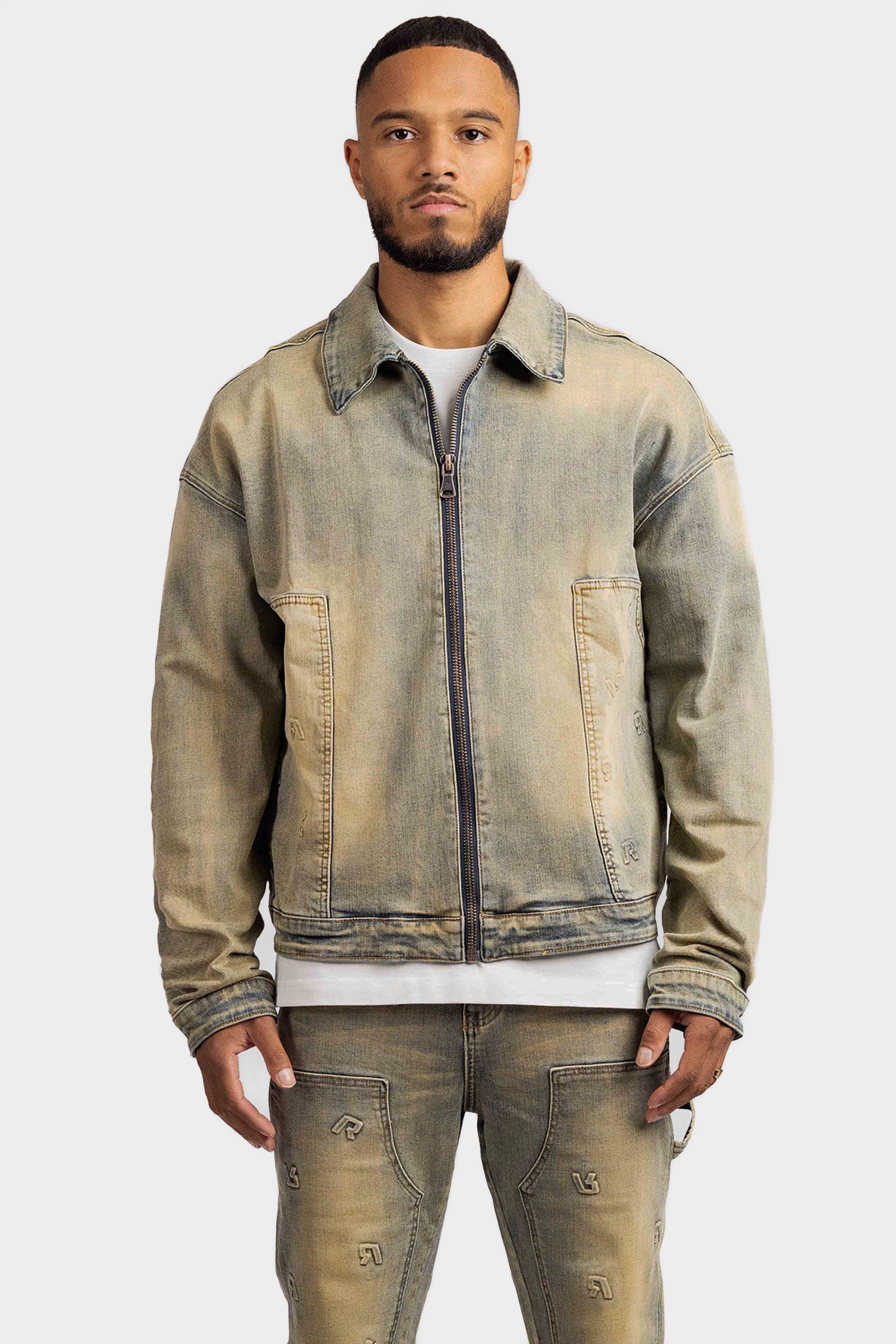 EMBOSSED WORKER DENIM JACKET OVERSIZED