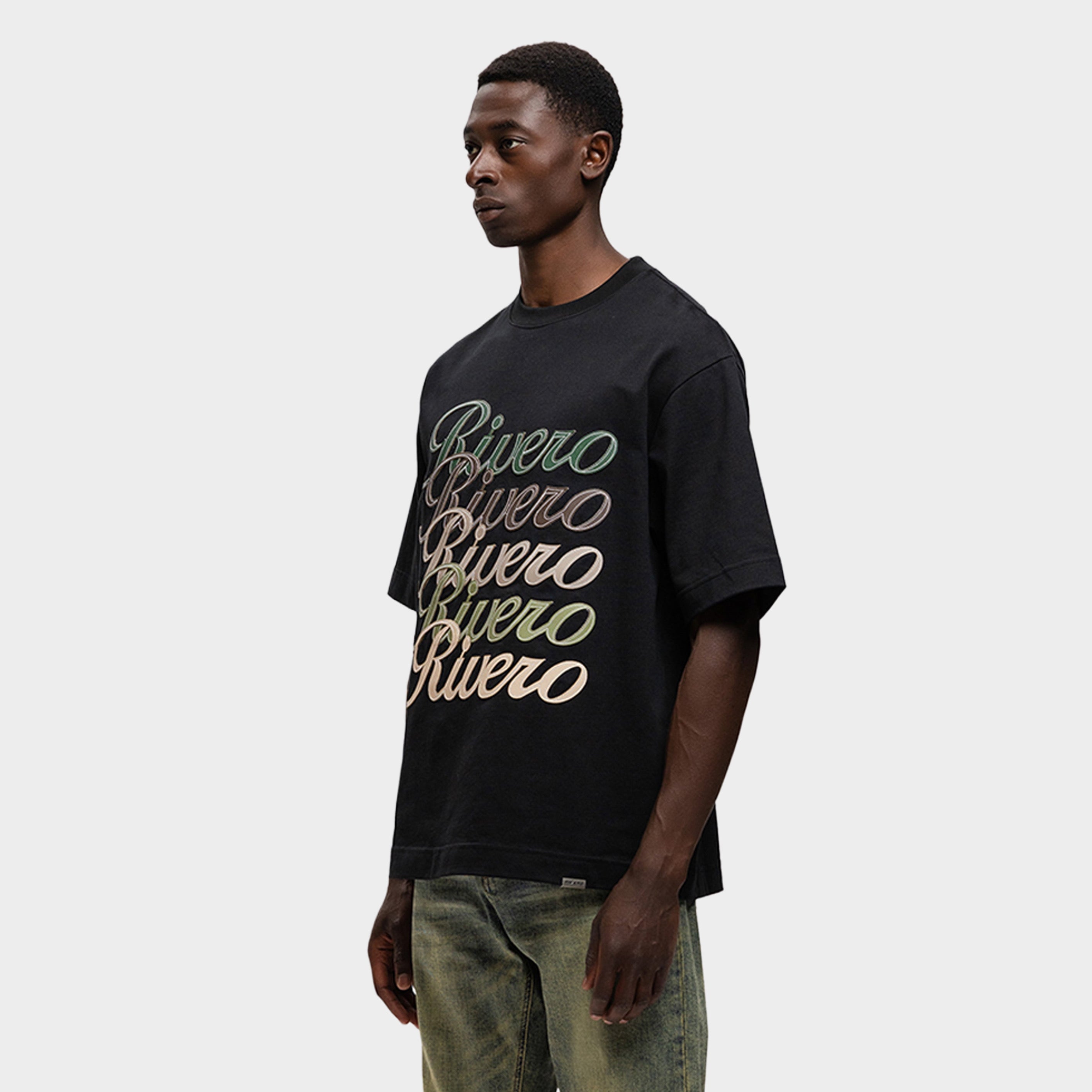 SIGNATURE LEATHER PATCHED T-SHIRT BLACK