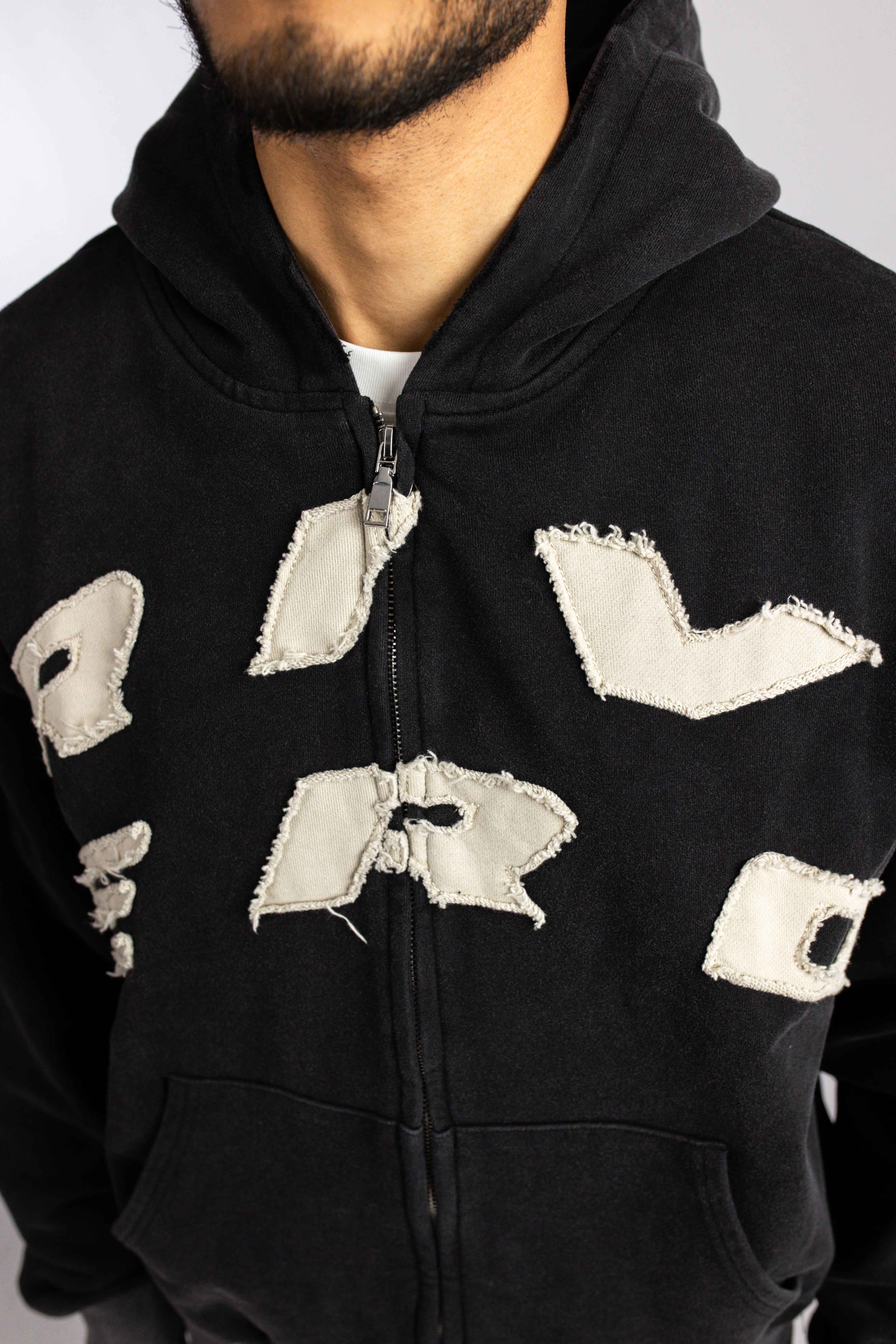 SCRIPT ZIP HOODIE WASHED BLACK