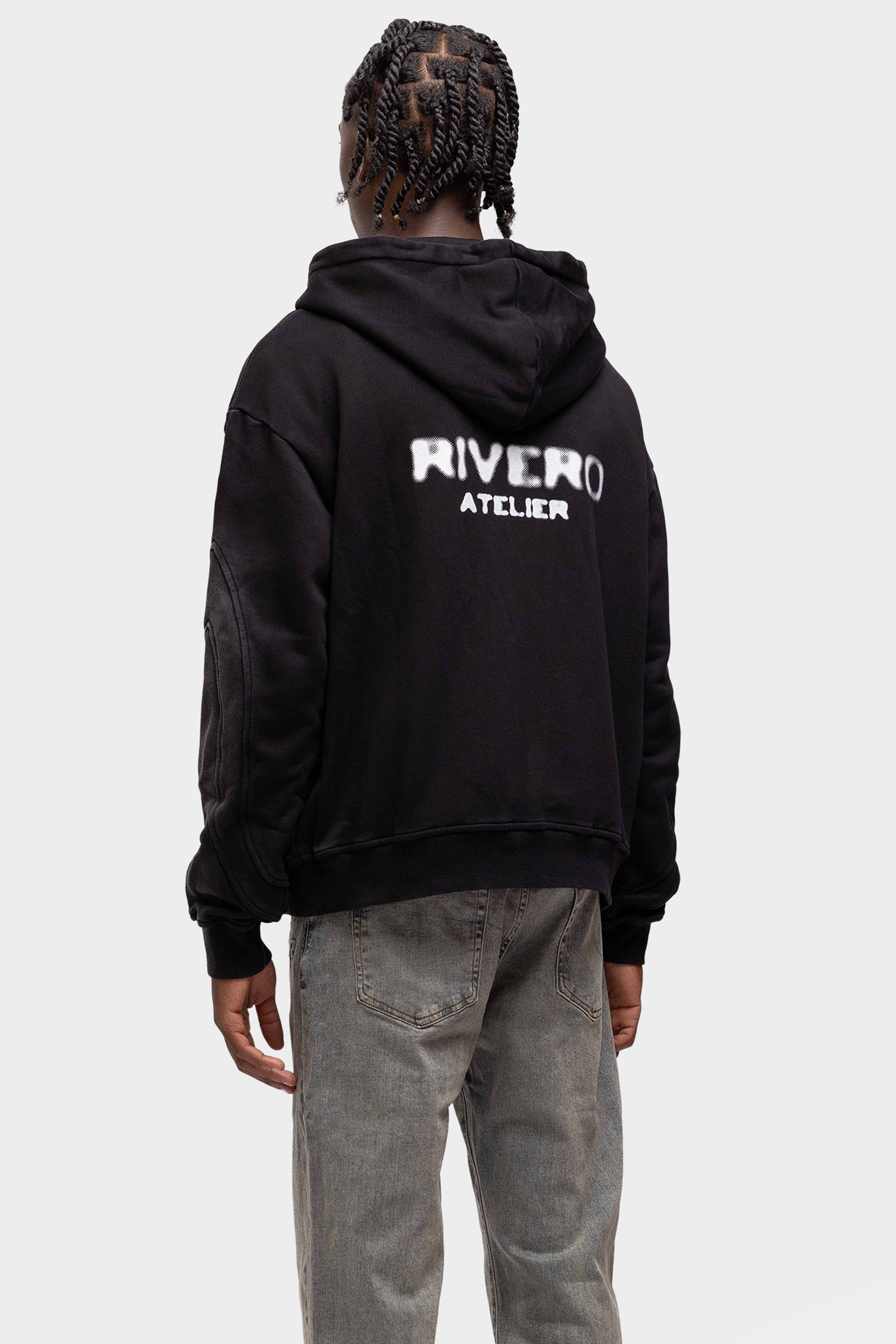 ATELIER SIDE WASHED ZIP HOODIE BLACK