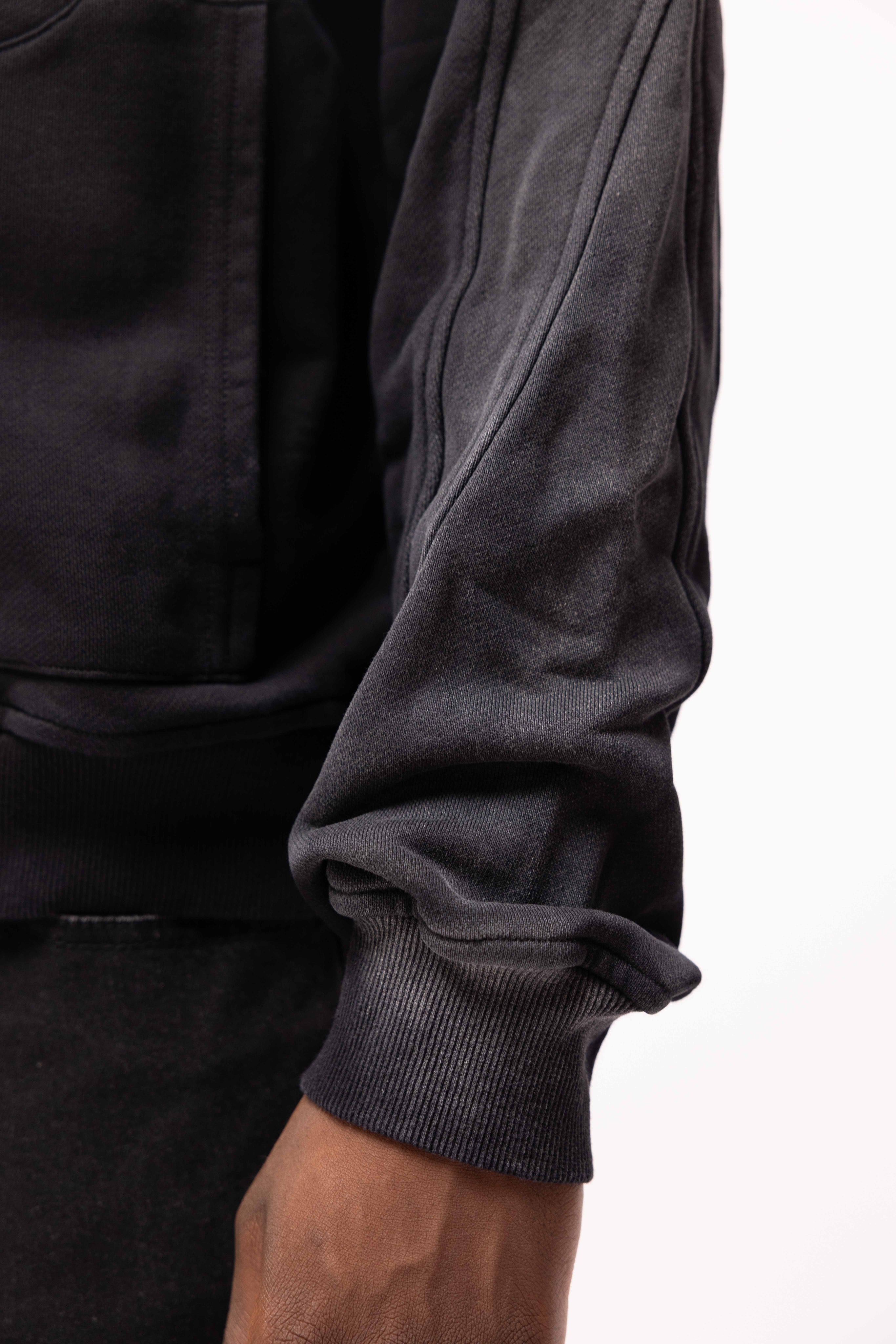 ATELIER SIDE WASHED ZIP HOODIE BLACK