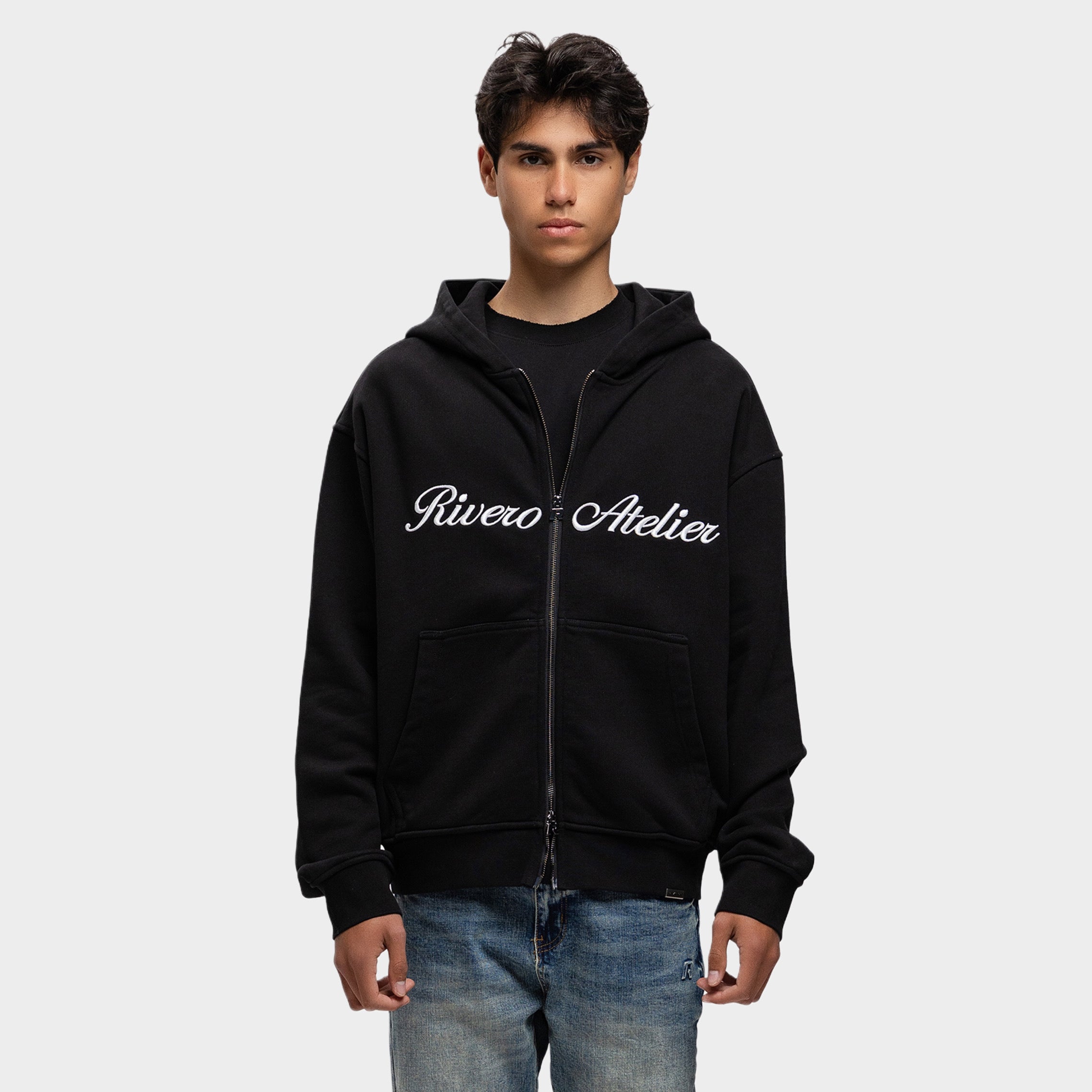 ATELIER RETRO DOUBLE ZIP HOODIE BLACK