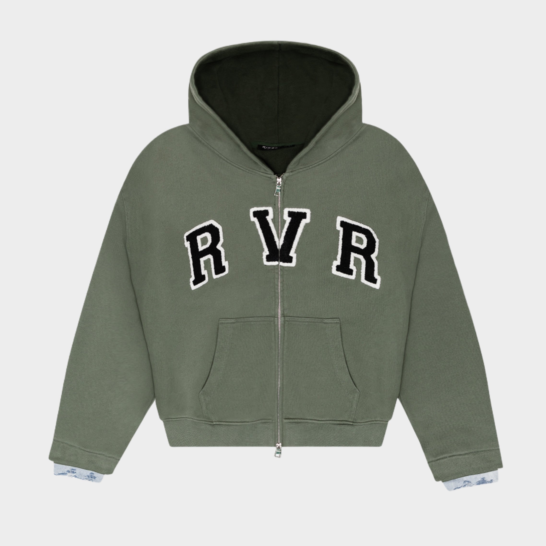 ACADEMY DENIM CUFF ZIP HOODIE GREEN