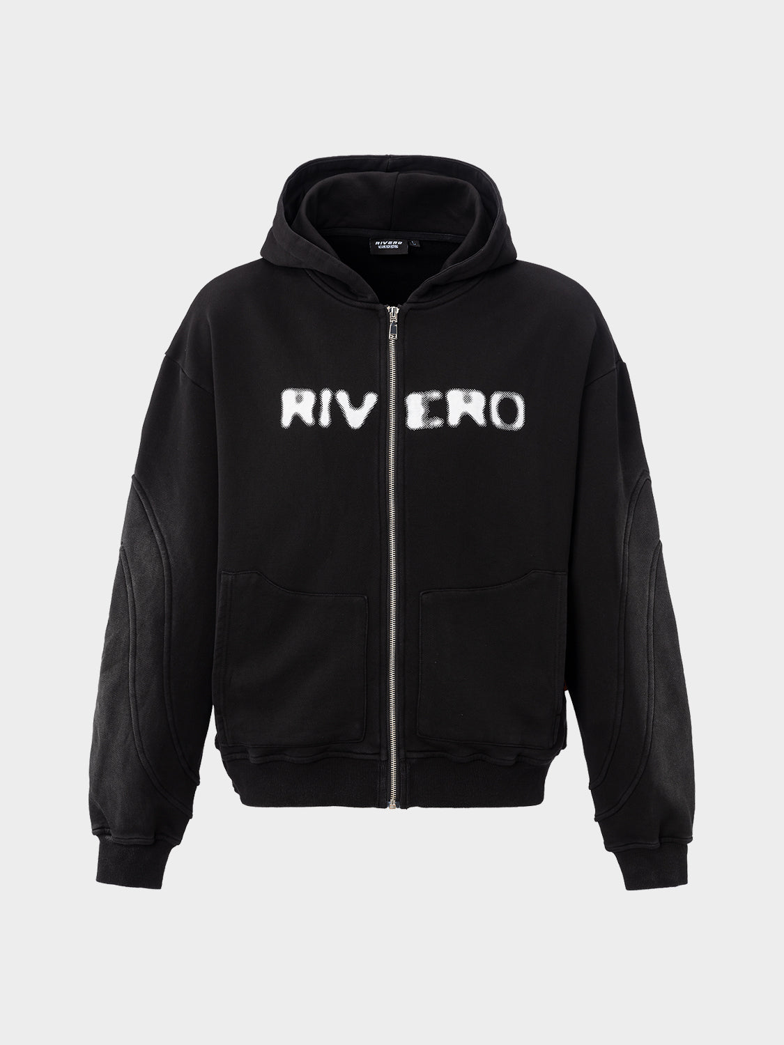 ATELIER SIDE WASHED ZIP HOODIE BLACK