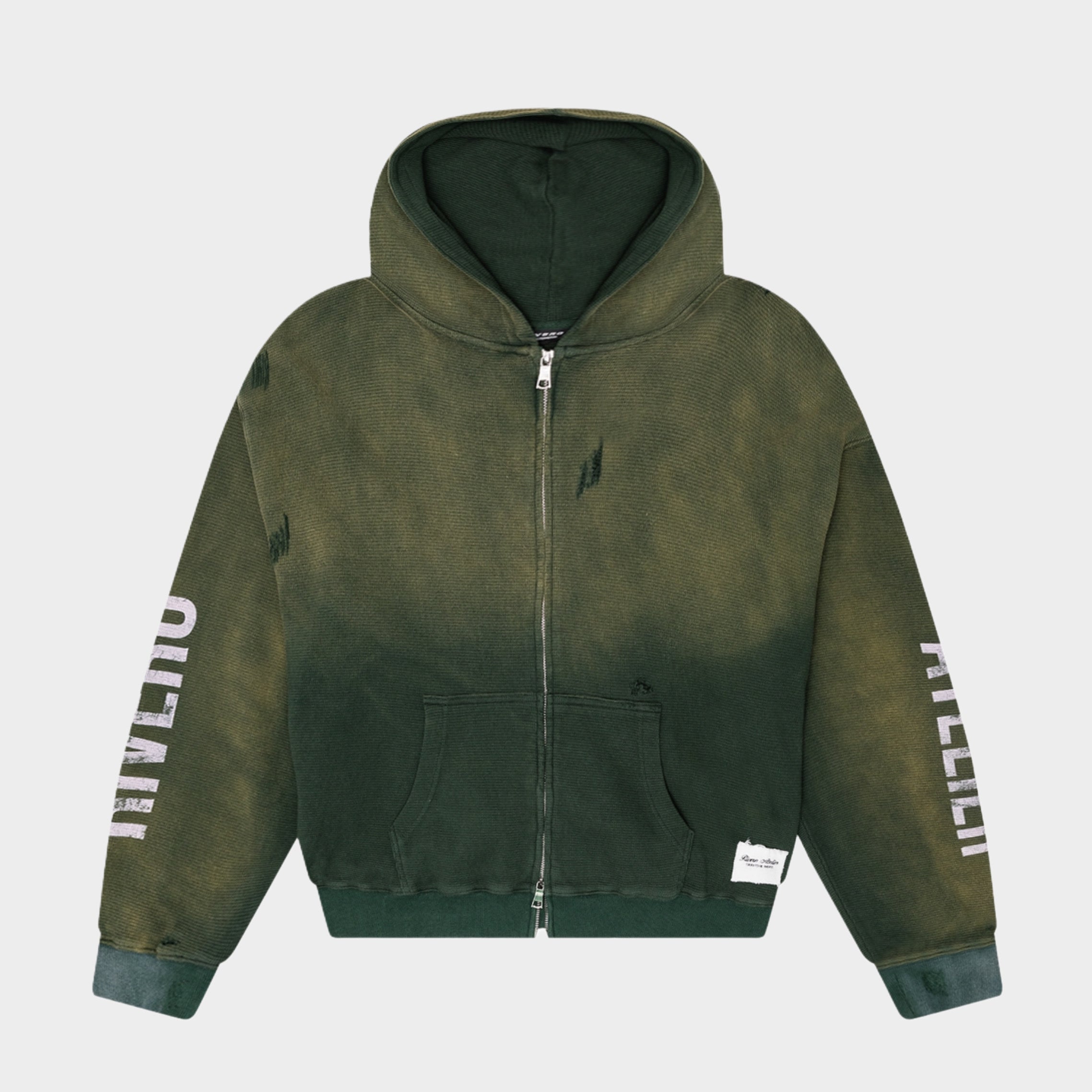 INTL. WASHED WAFFLE ZIP HOODIE GREEN