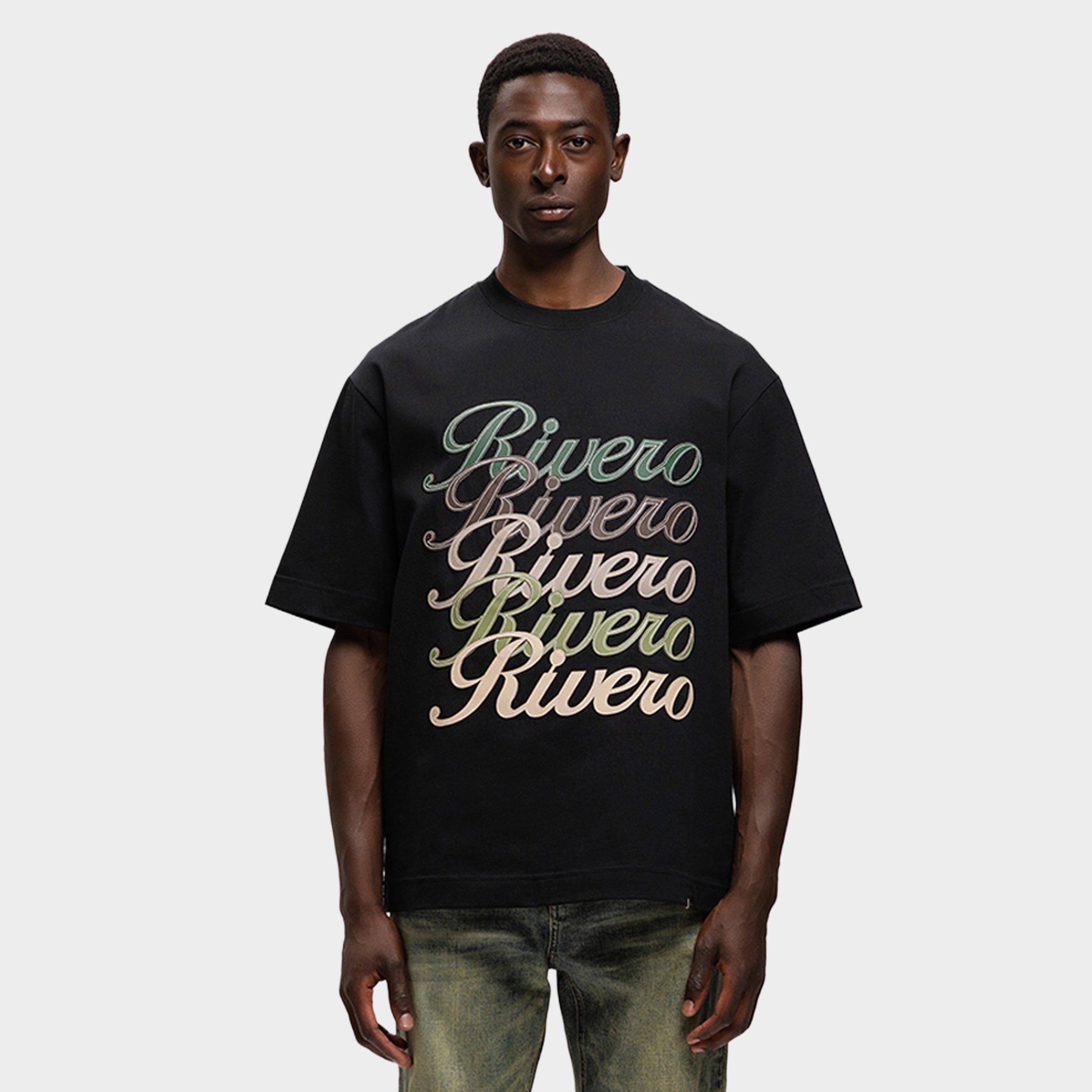 SIGNATURE LEATHER PATCHED T-SHIRT BLACK