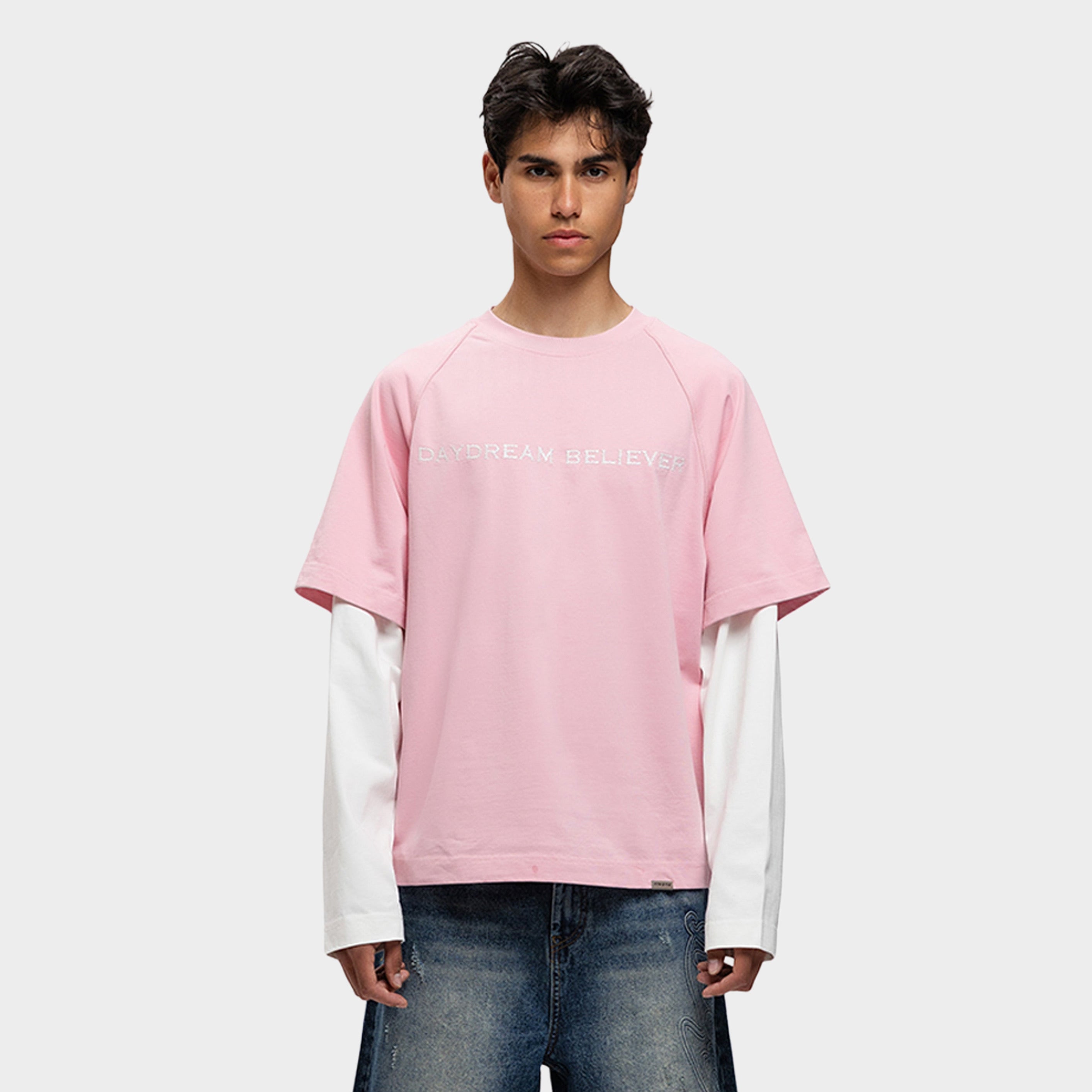 DAYDREAM DOUBLE LAYERED TEE PINK/WHITE