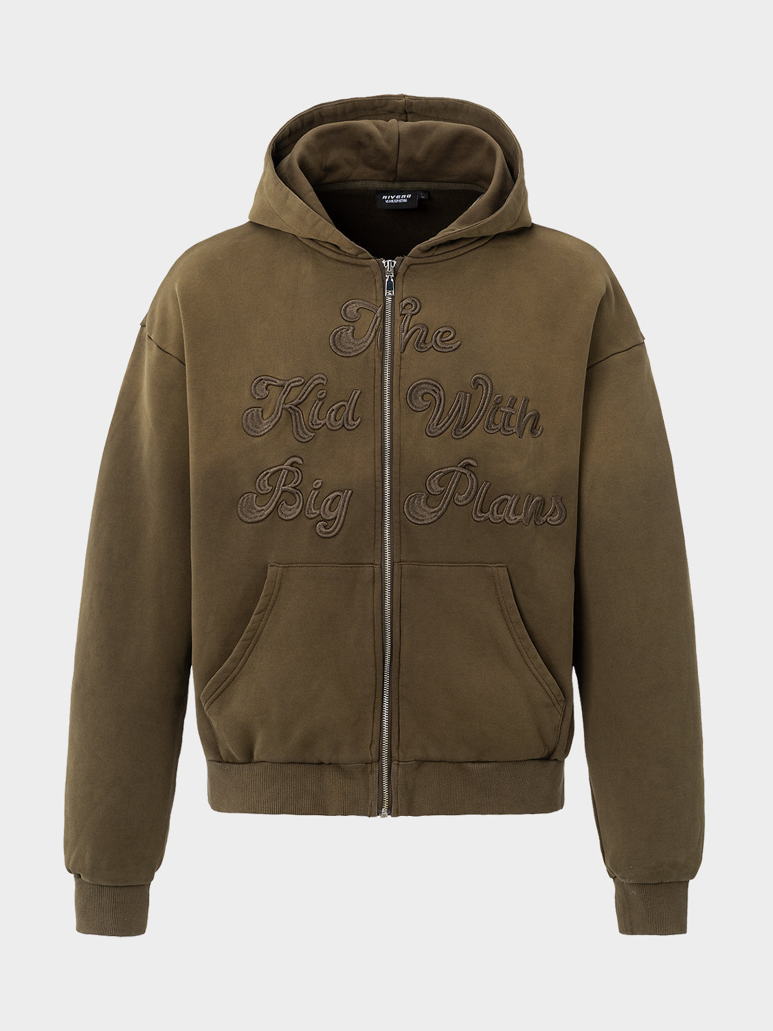 BIG PLANS ZIP HOODIE WASHED BROWN