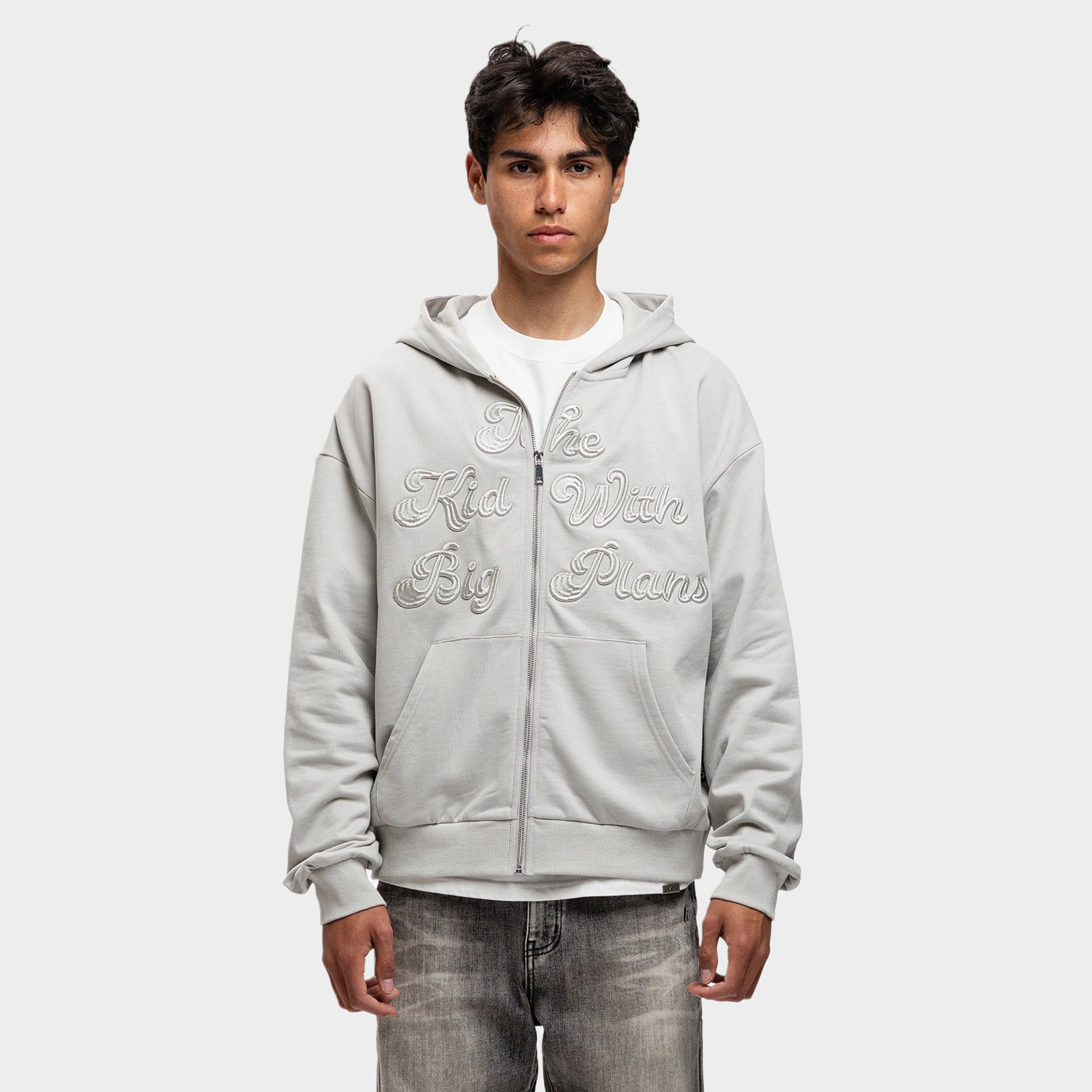 BIG PLANS ZIP HOODIE GREY