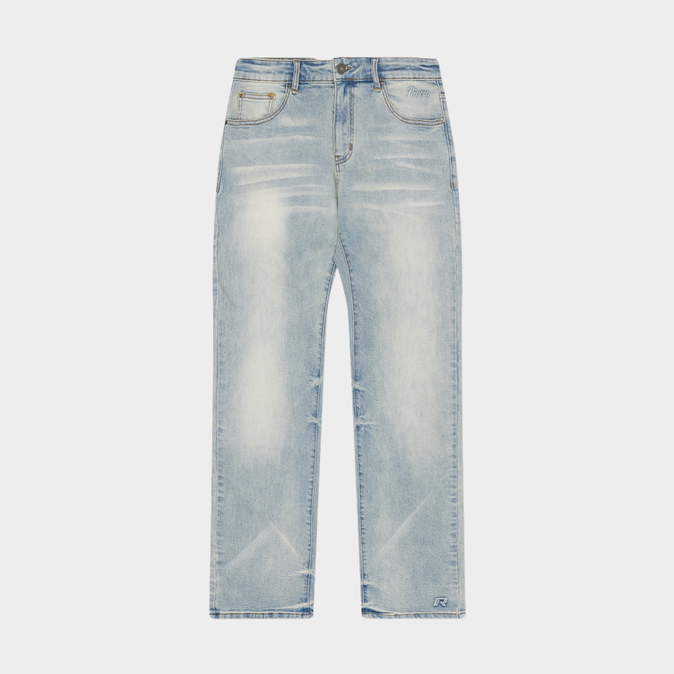 REGULAR PLAIN MIST BLUE EMBOSSED DENIM JEANS PRE-ORDER