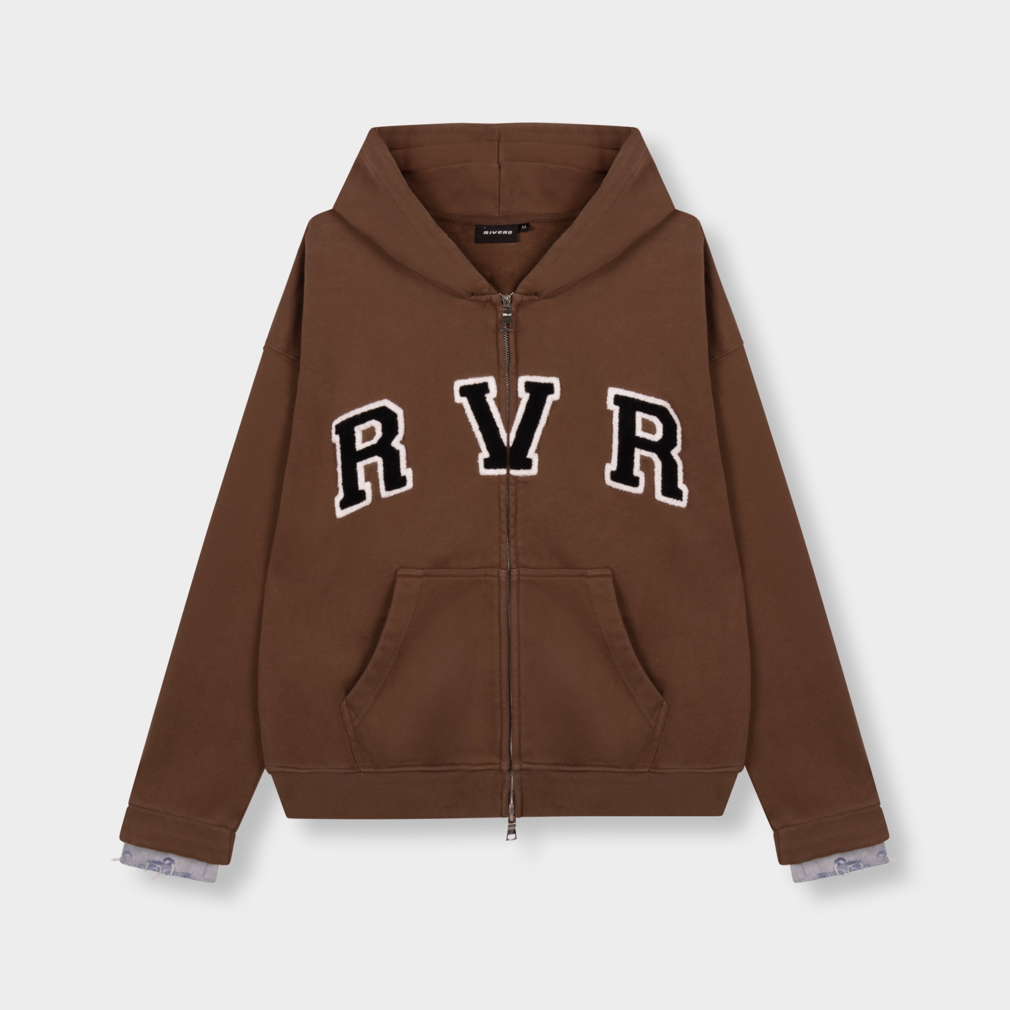 ACADEMY DENIM CUFF ZIP HOODIE BROWN