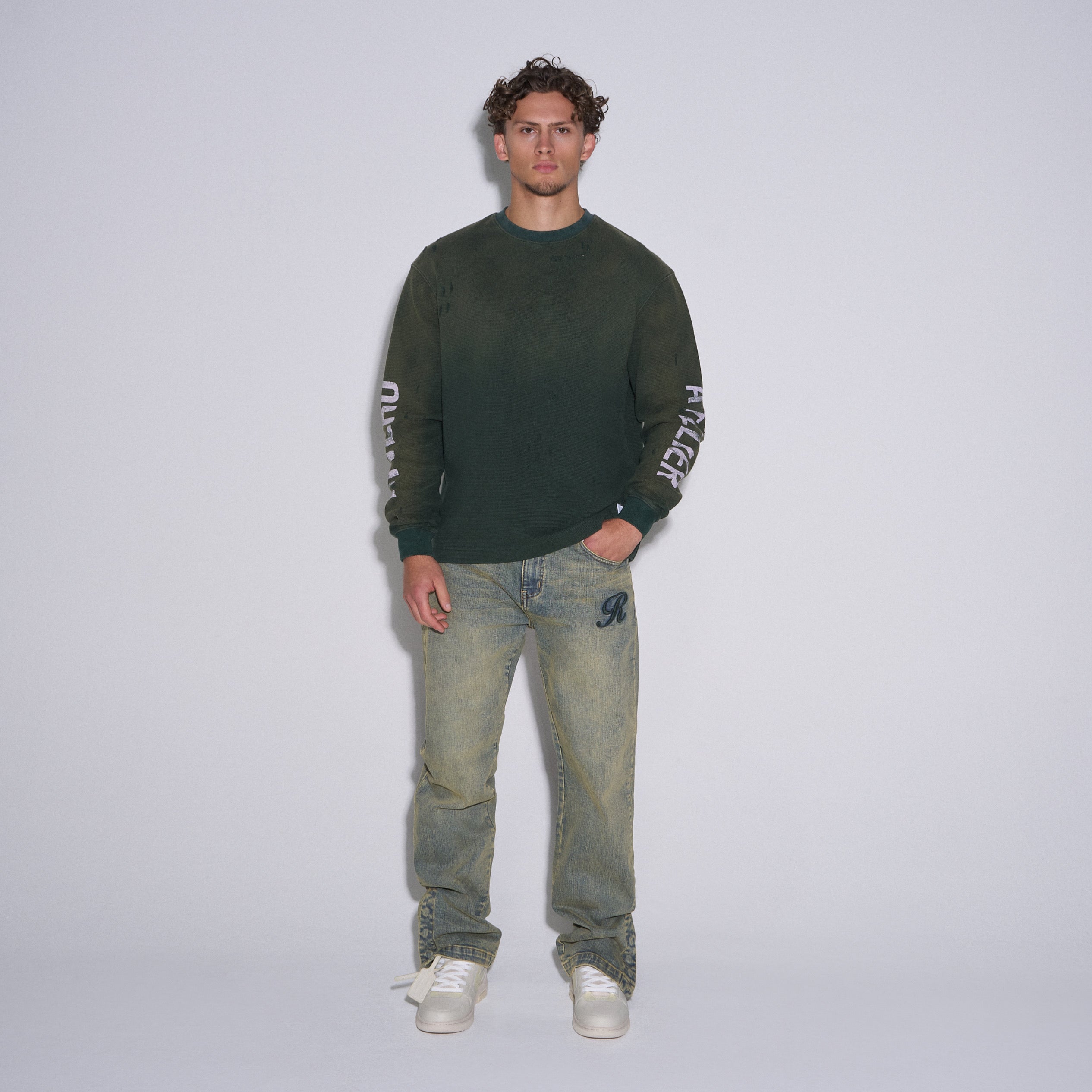 INTL. WASHED WAFFLE LONGSLEEVE GREEN