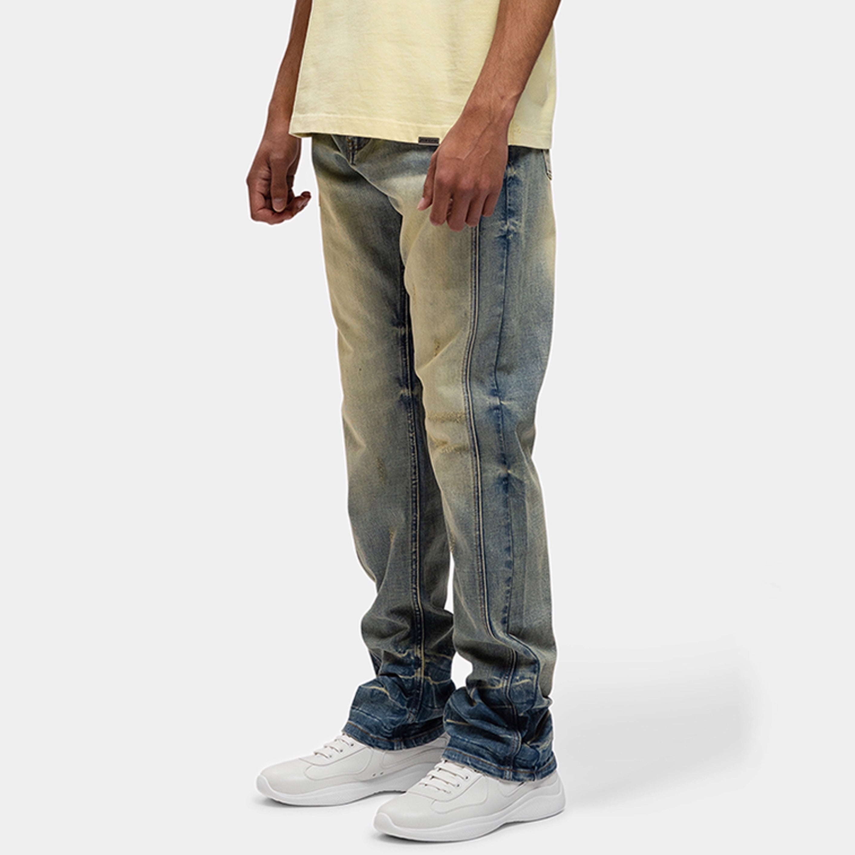 SEGMENTED WASHED DENIM JEANS