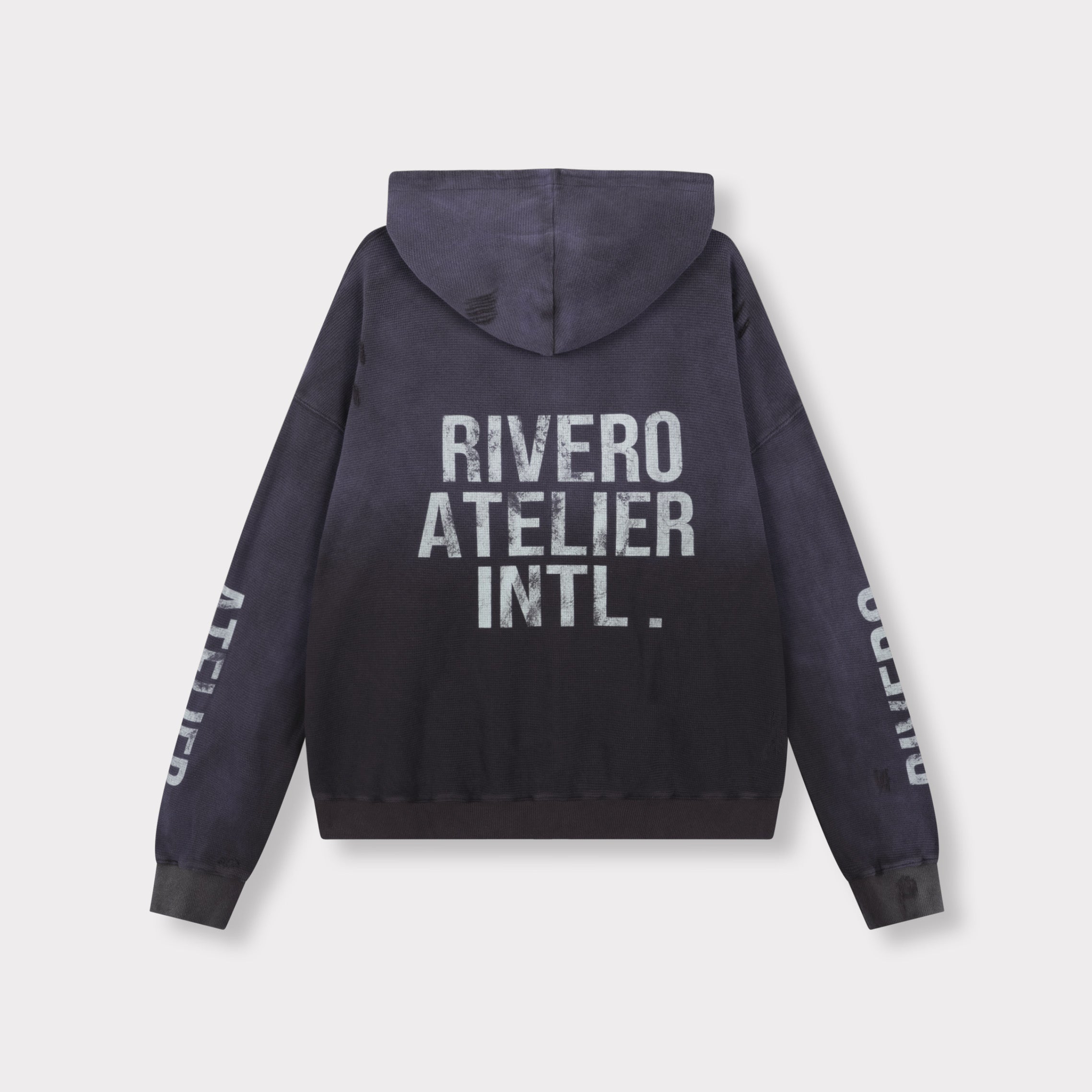 INTL. WASHED WAFFLE ZIP HOODIE NAVY