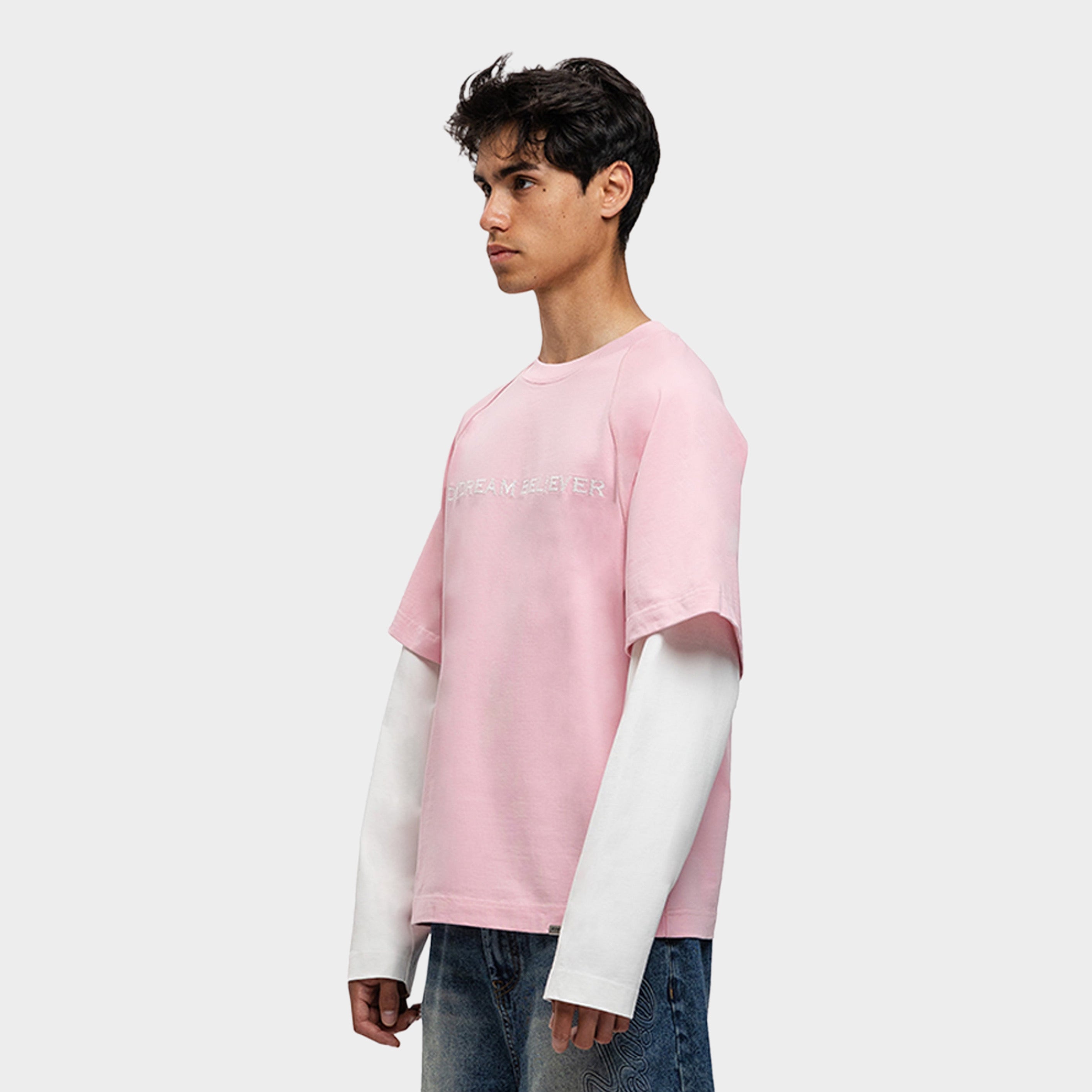 DAYDREAM DOUBLE LAYERED TEE PINK/WHITE